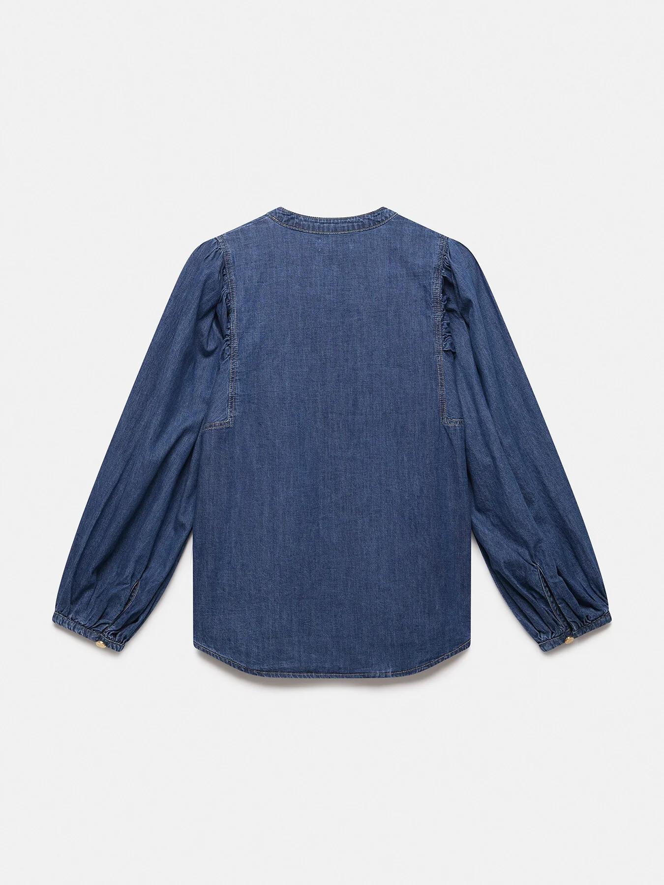 Indigo Wash Puff Sleeve Denim Blouse - Image 3