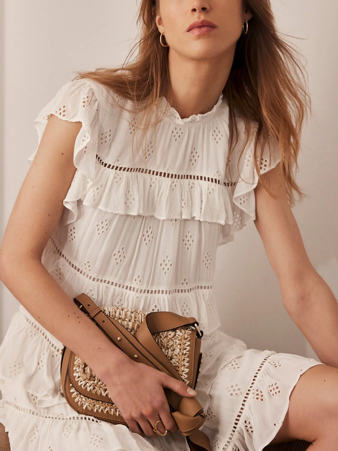 White Floral Broderie Mini Dress - Image 3