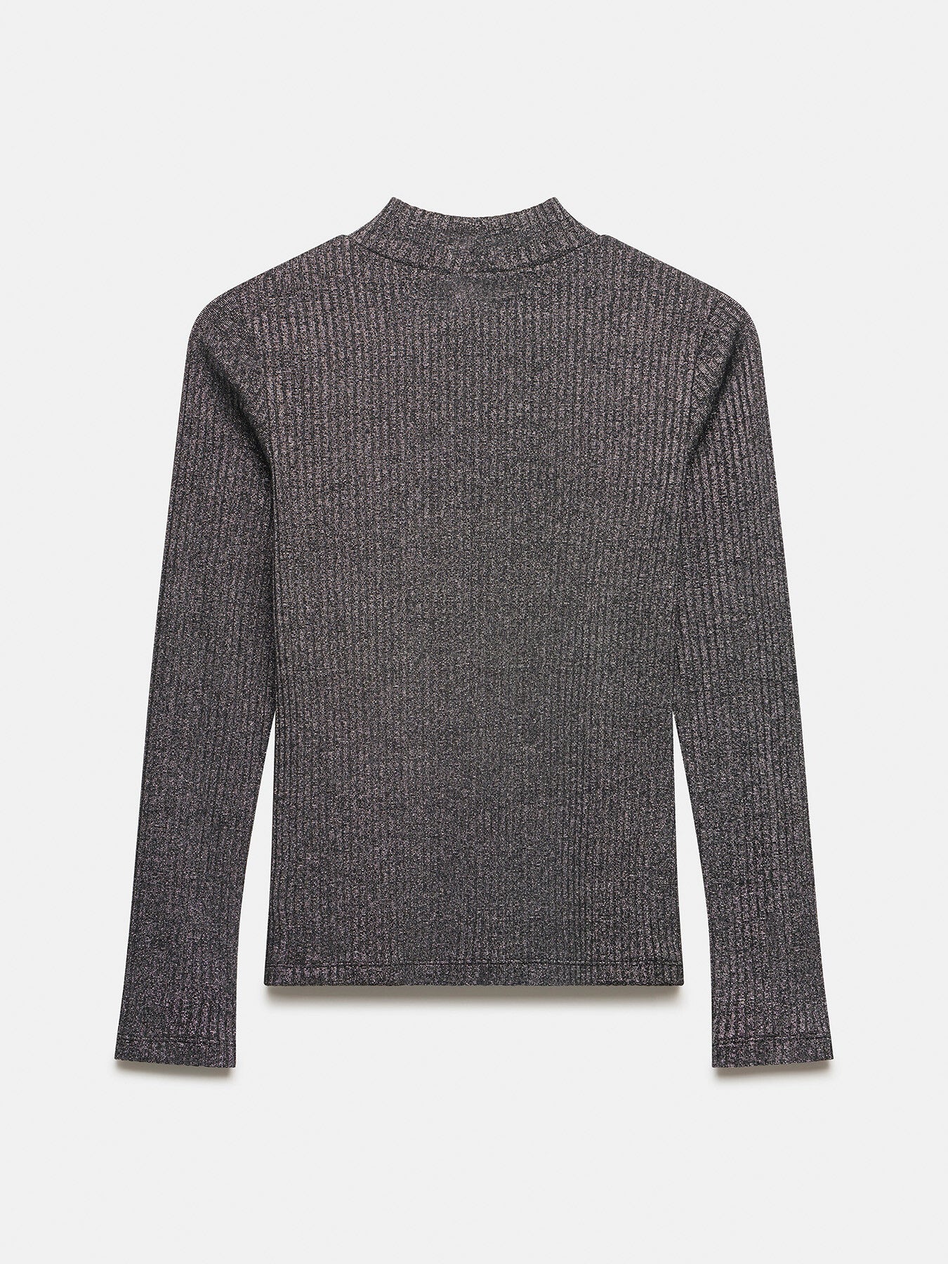 Silver Metallic Ribbed Polo Top - Image 5