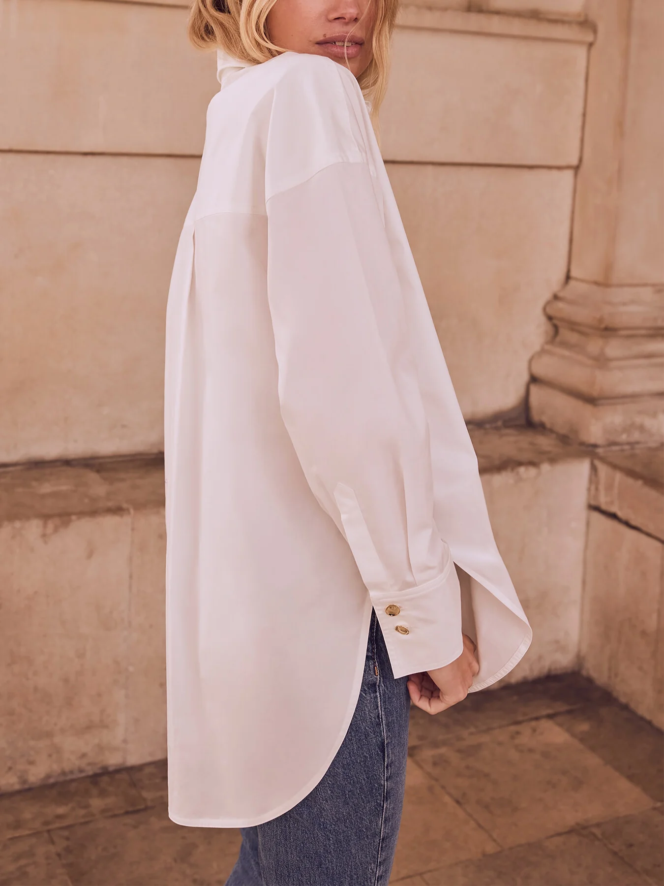 White Bib Detail Cotton Shirt - Image 4