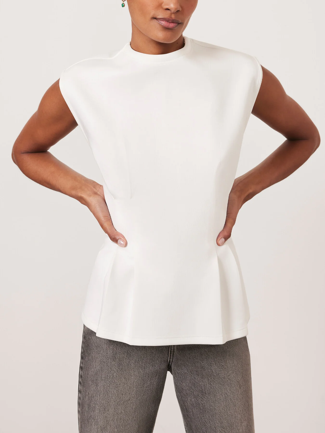 White Cotton Blend Seam T-Shirt - Image 7
