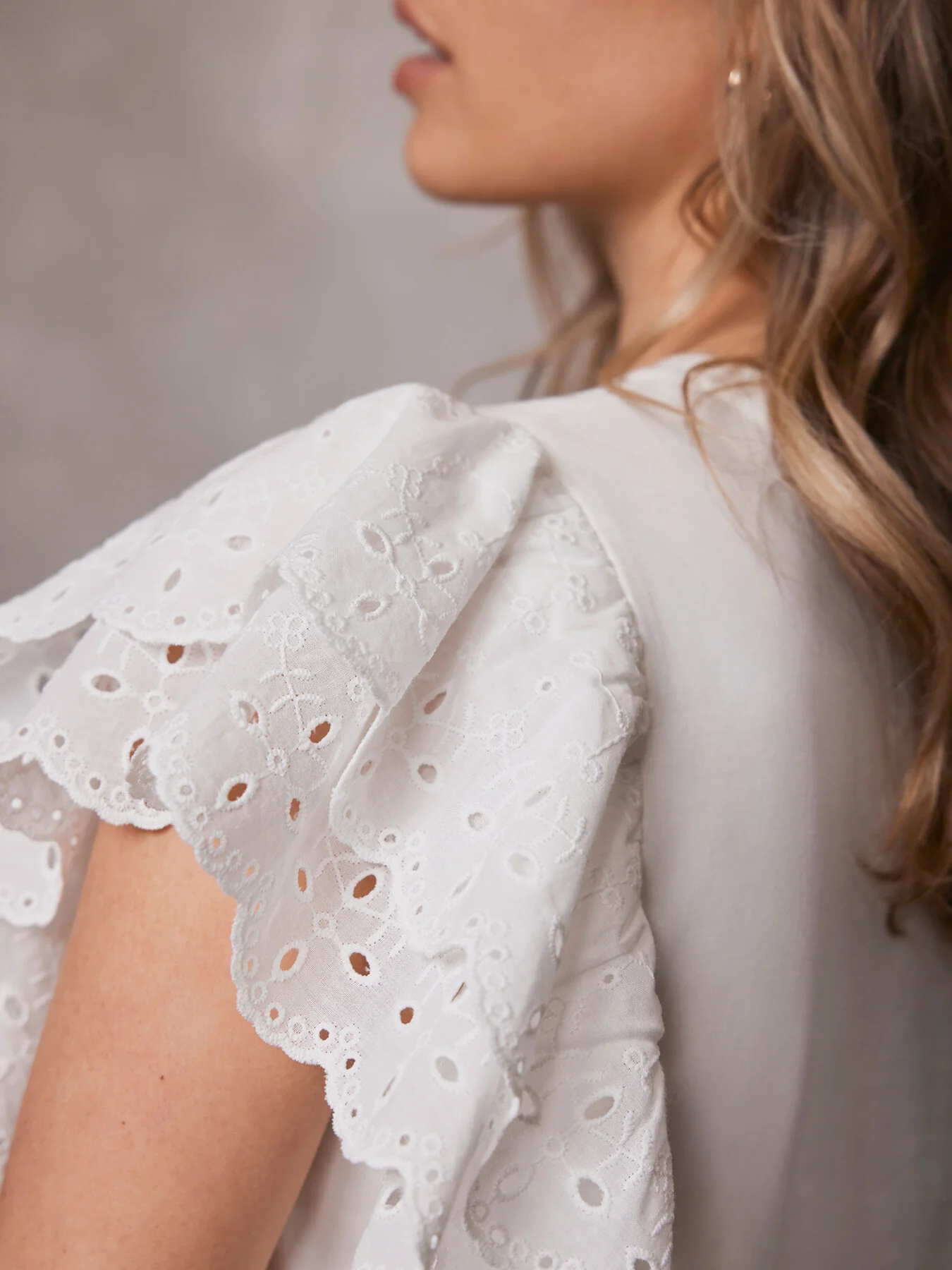 White Cotton Broderie Ruffle Top - Image 5