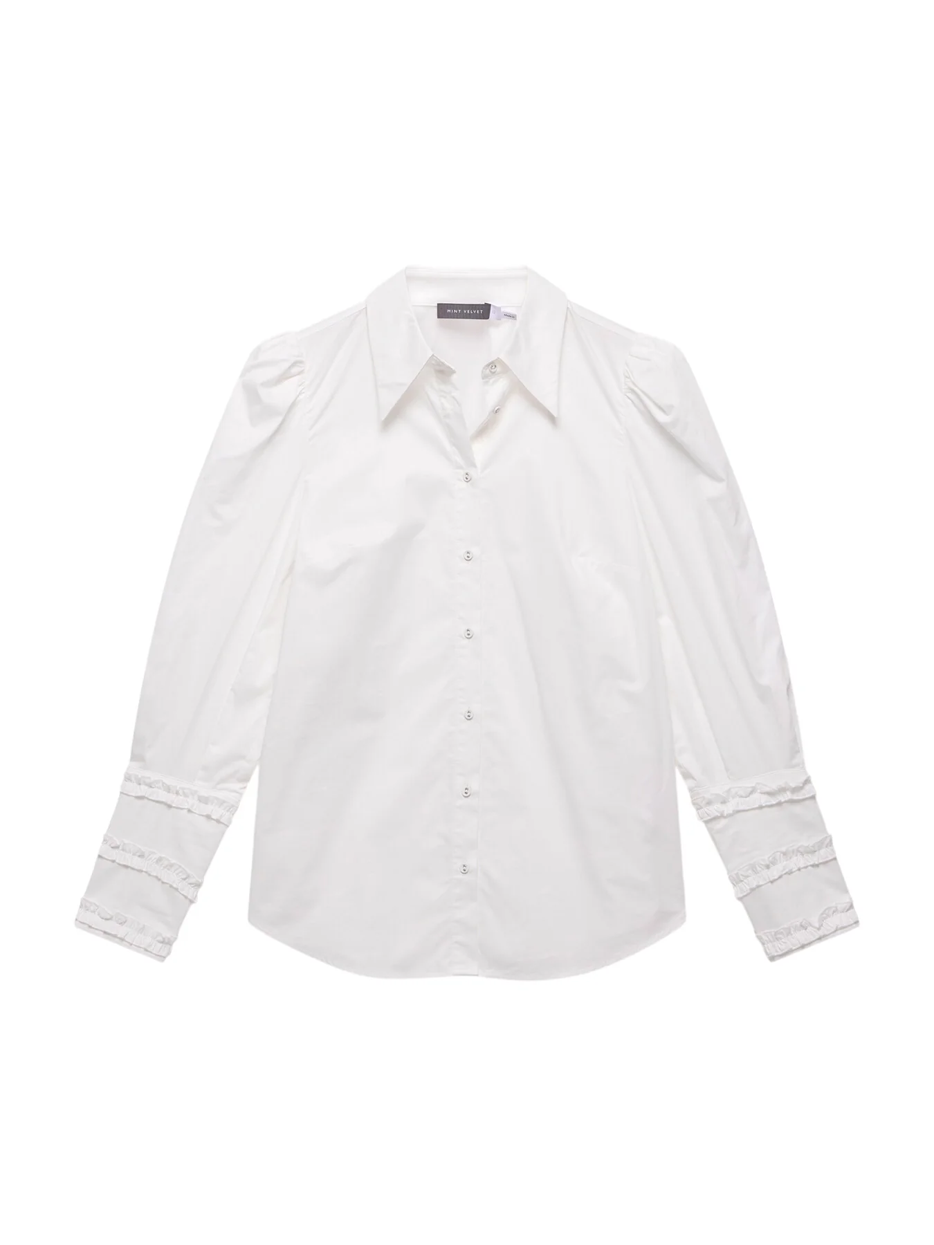 White Cotton Cuff Detail Shirt