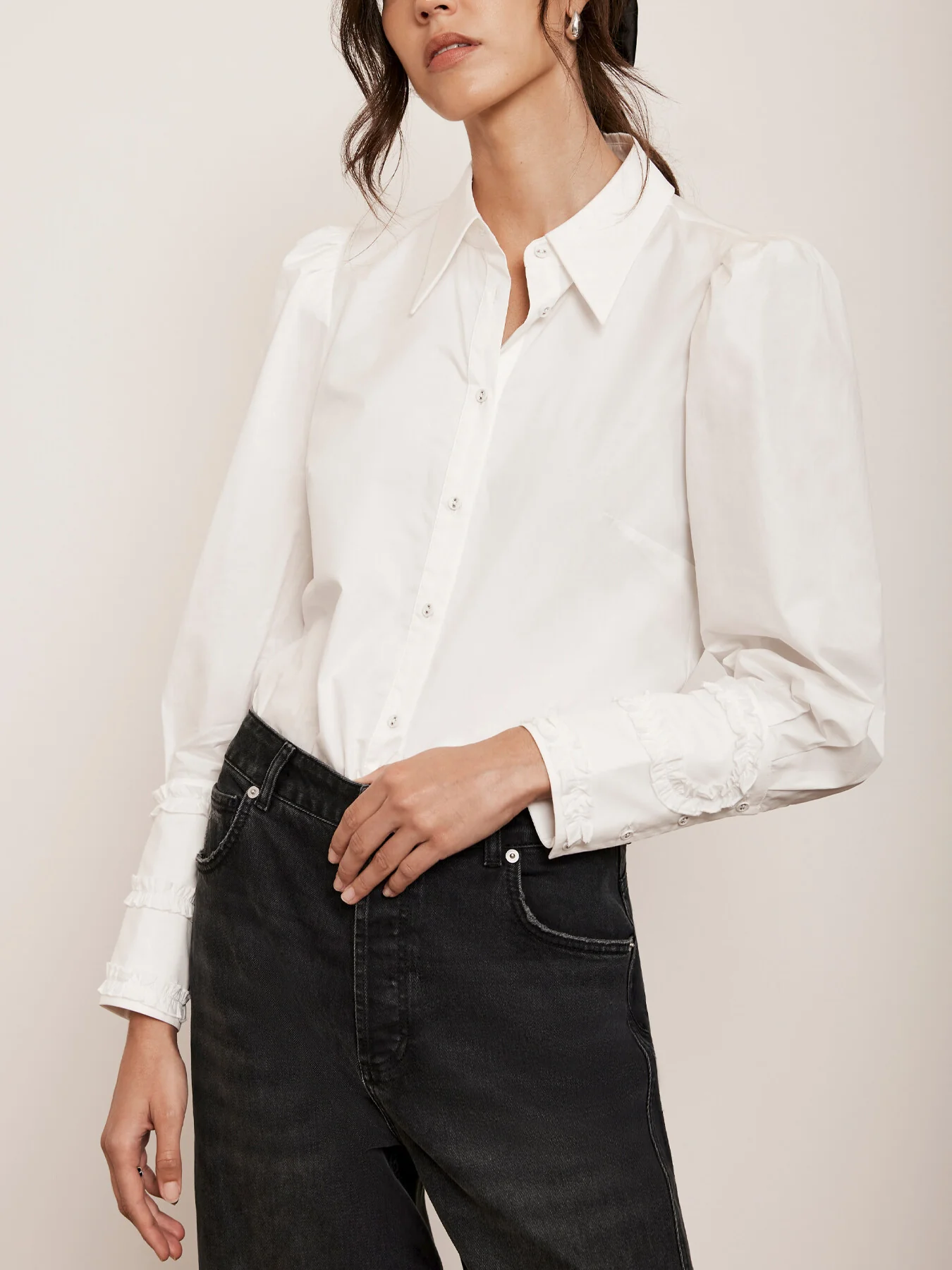 White Cotton Cuff Detail Shirt - Image 5