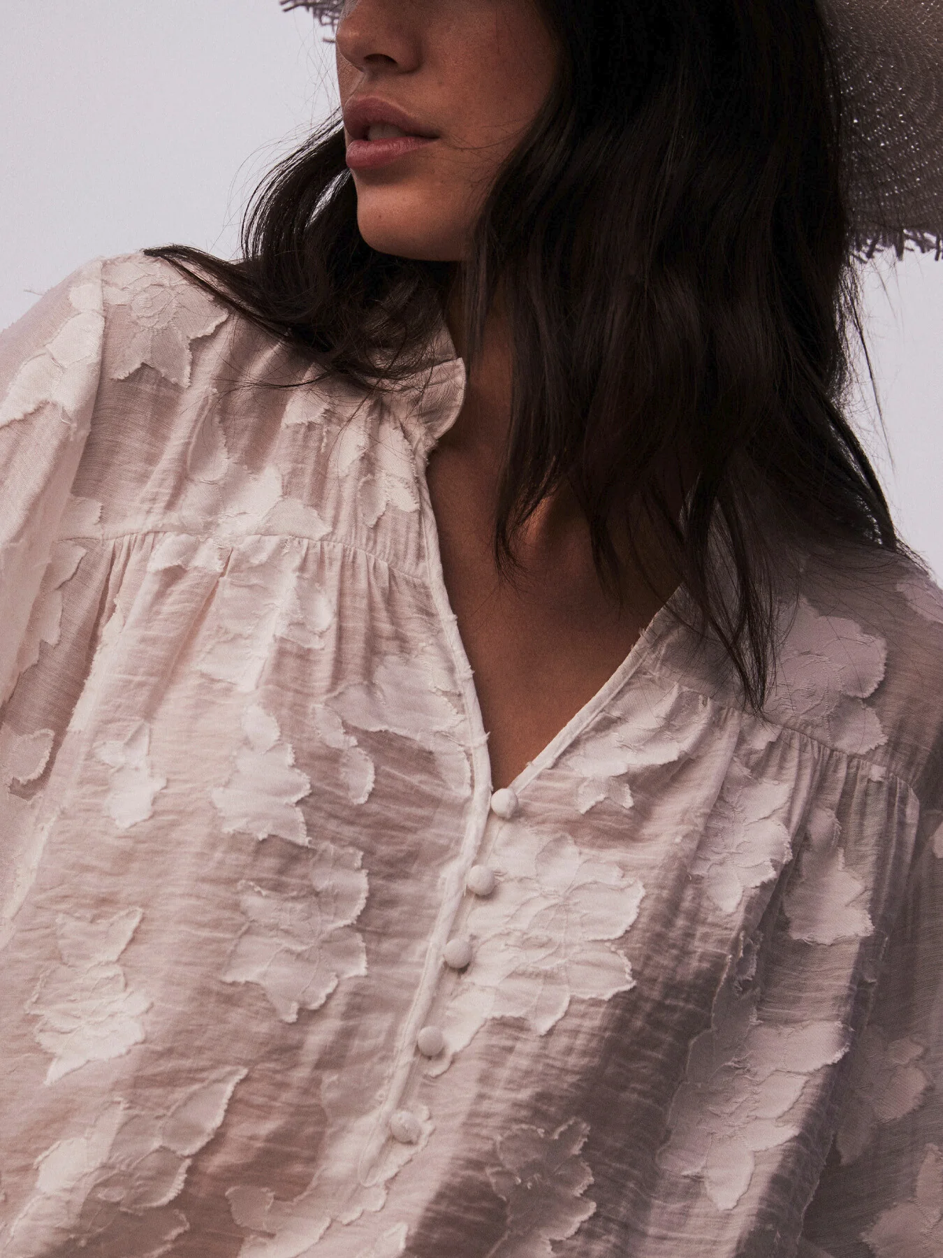 White Jacquard Ruffle Blouse - Image 4