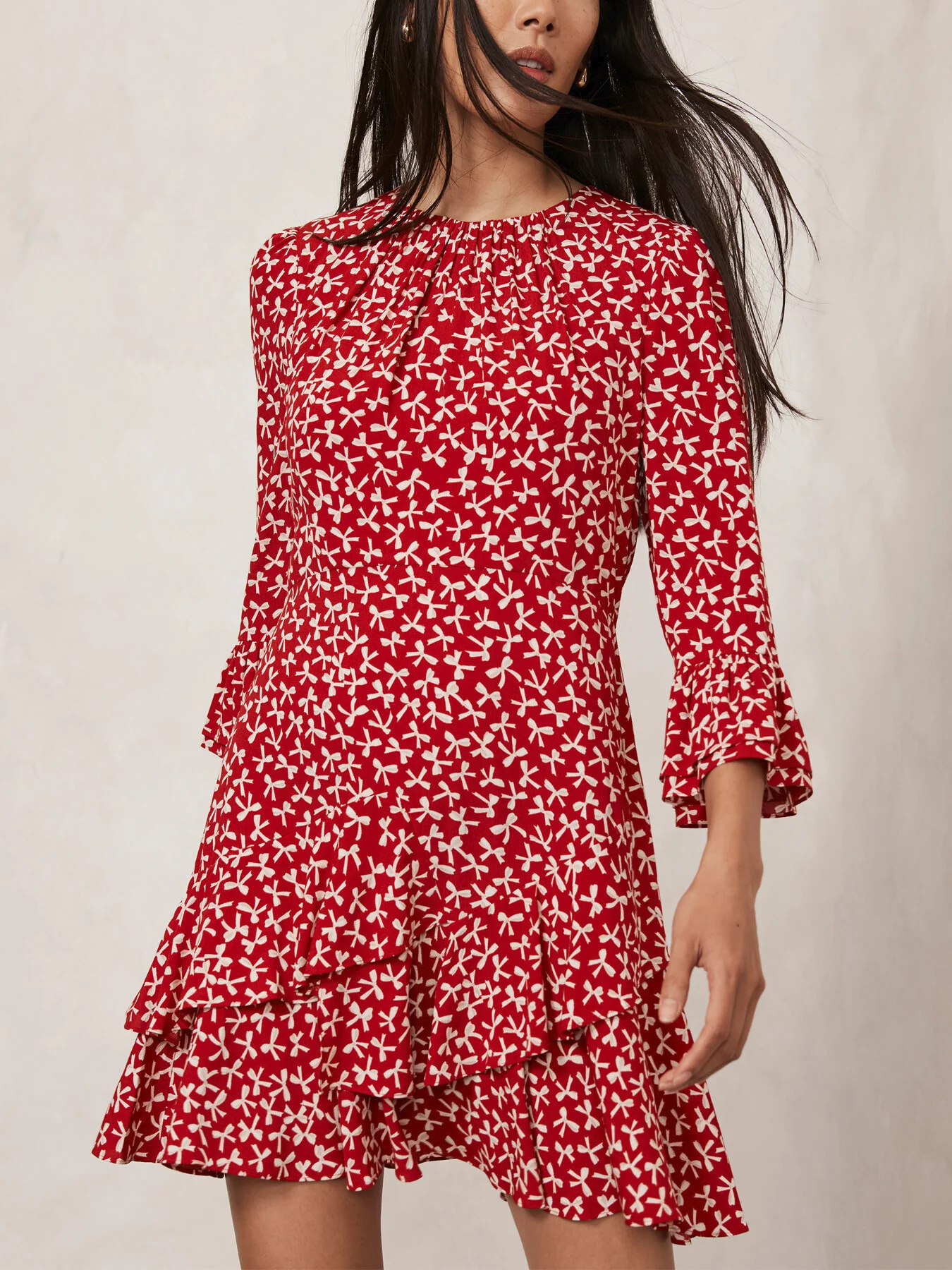 Bow Print Mini Dress - Image 4