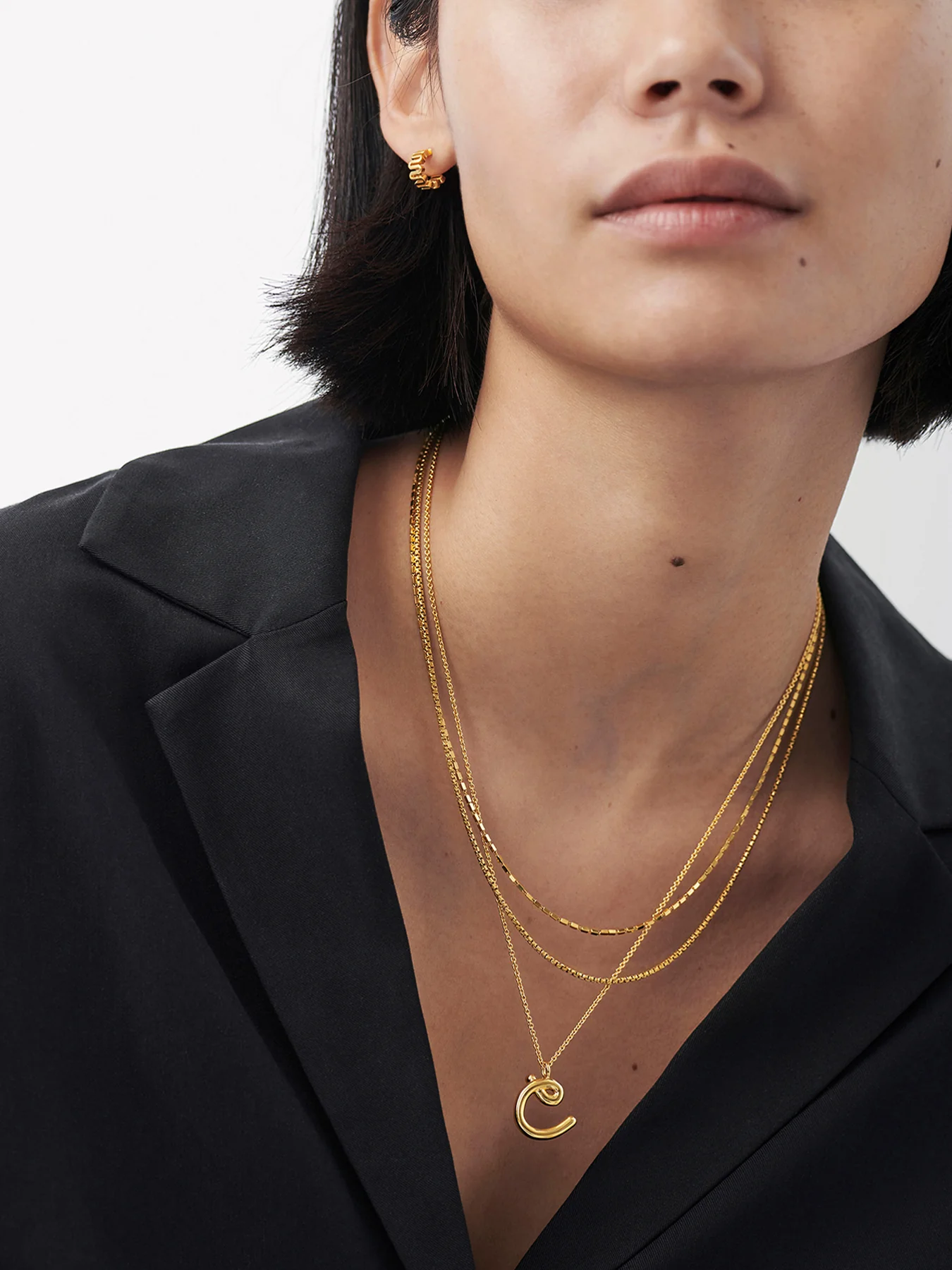 Curly Molten Initial C Pendant Necklace - Image 2