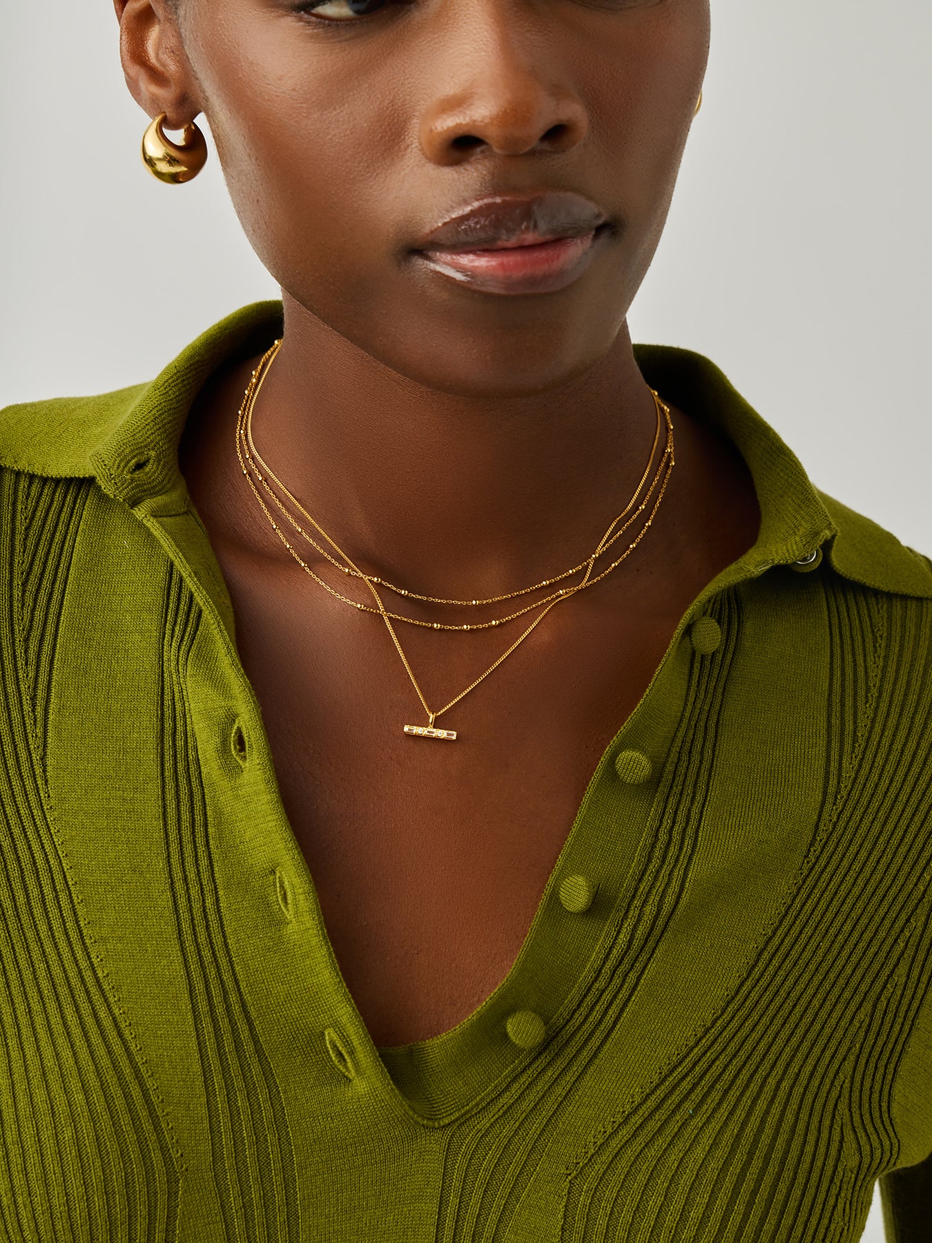 Lucy Williams T-Bar Stone Pendant Necklace Gold - Image 2