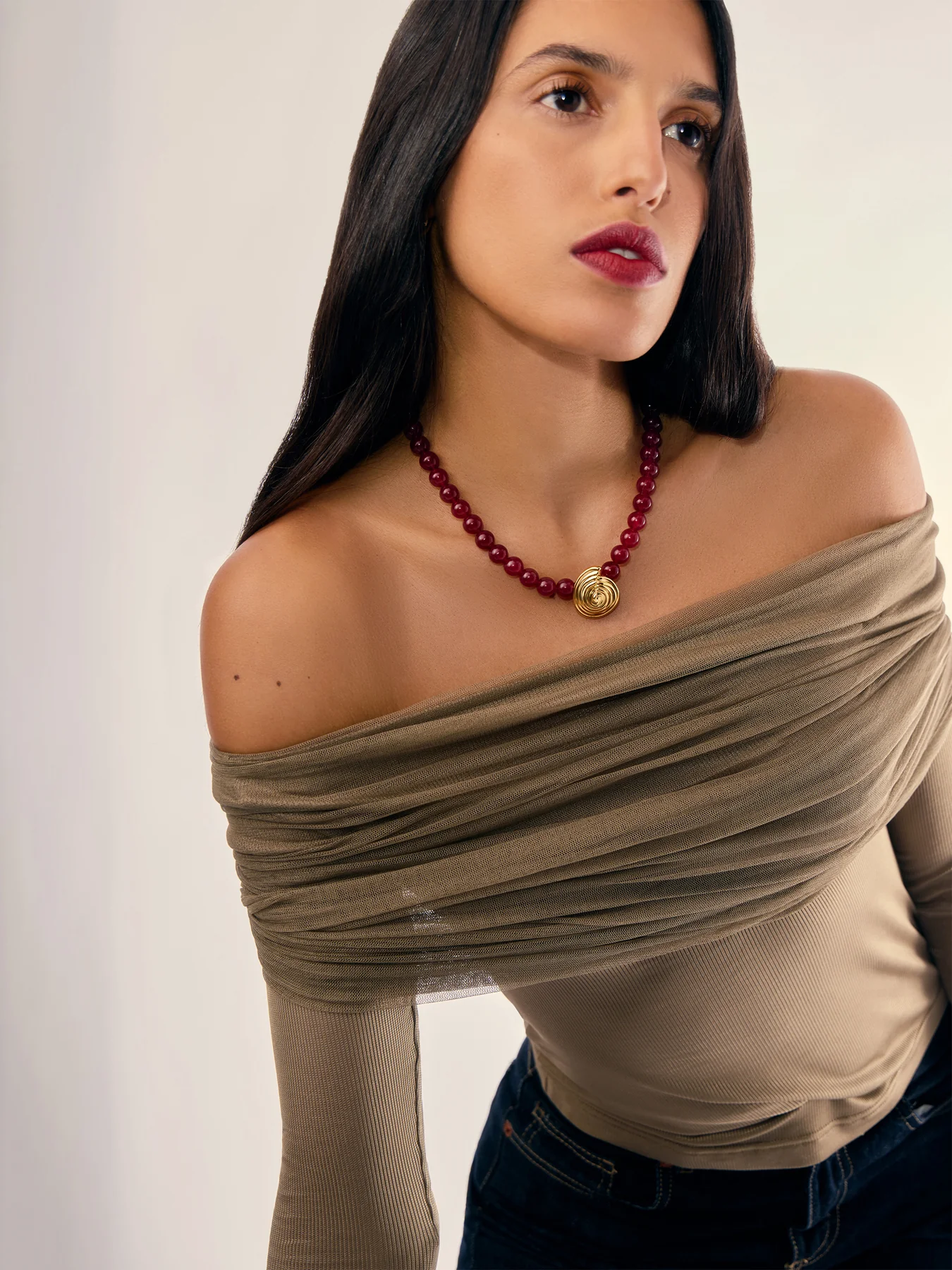 Spiral Red Beaded Pendant Necklace - Image 2