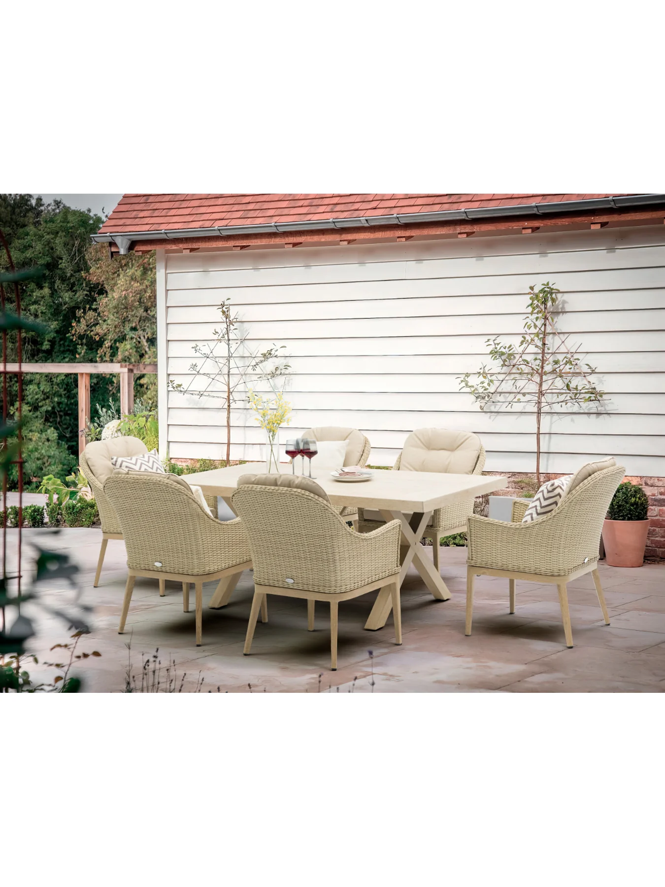 Monterey Ceramic Rectangle Dining Set with 6 Rattan Vogue Armchairs - Image 2