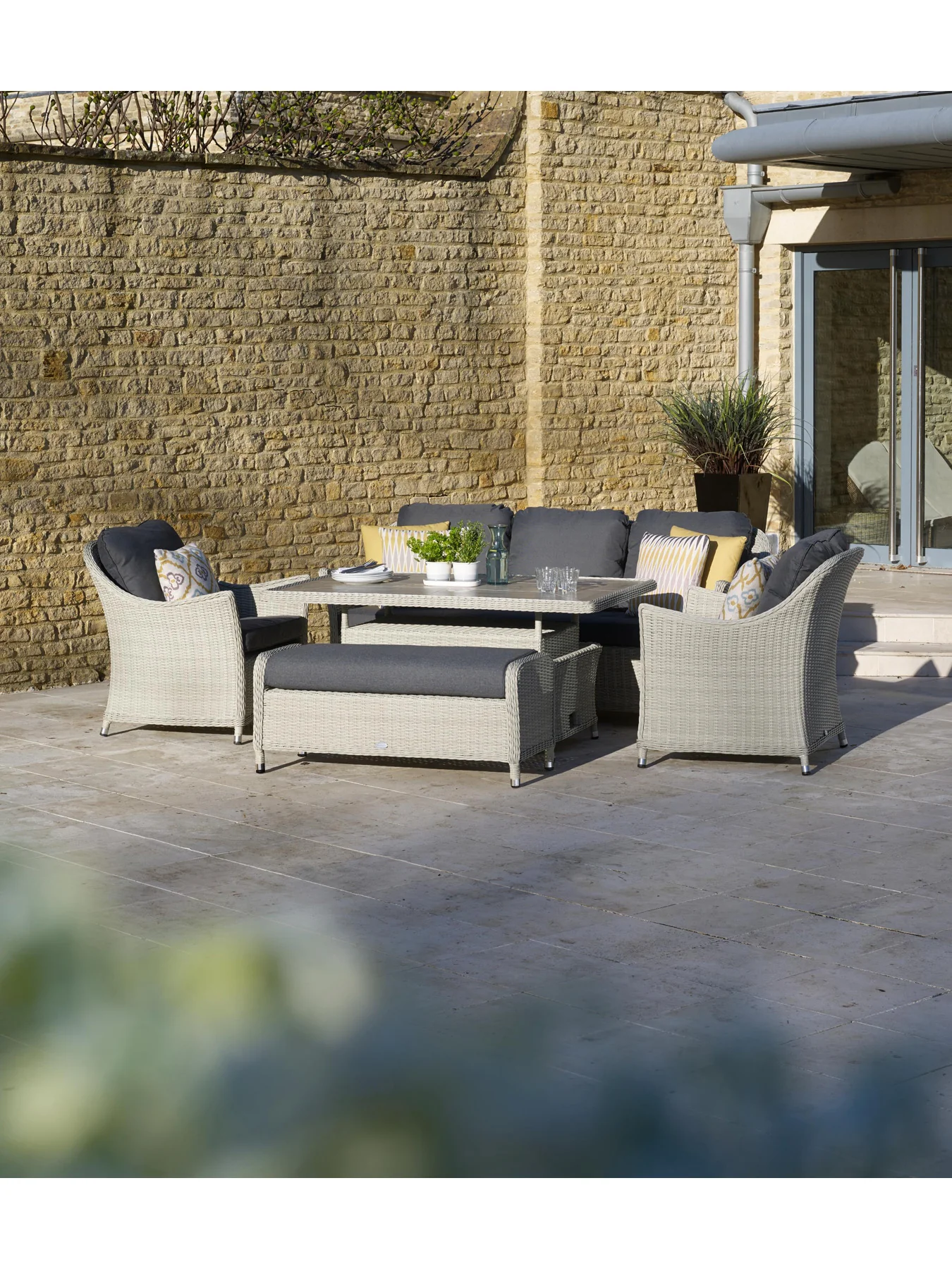 Monterey Rattan 3-Seater Sofa with Dual Height Rectangle Table 2 Armchairs & Bench - Image 2
