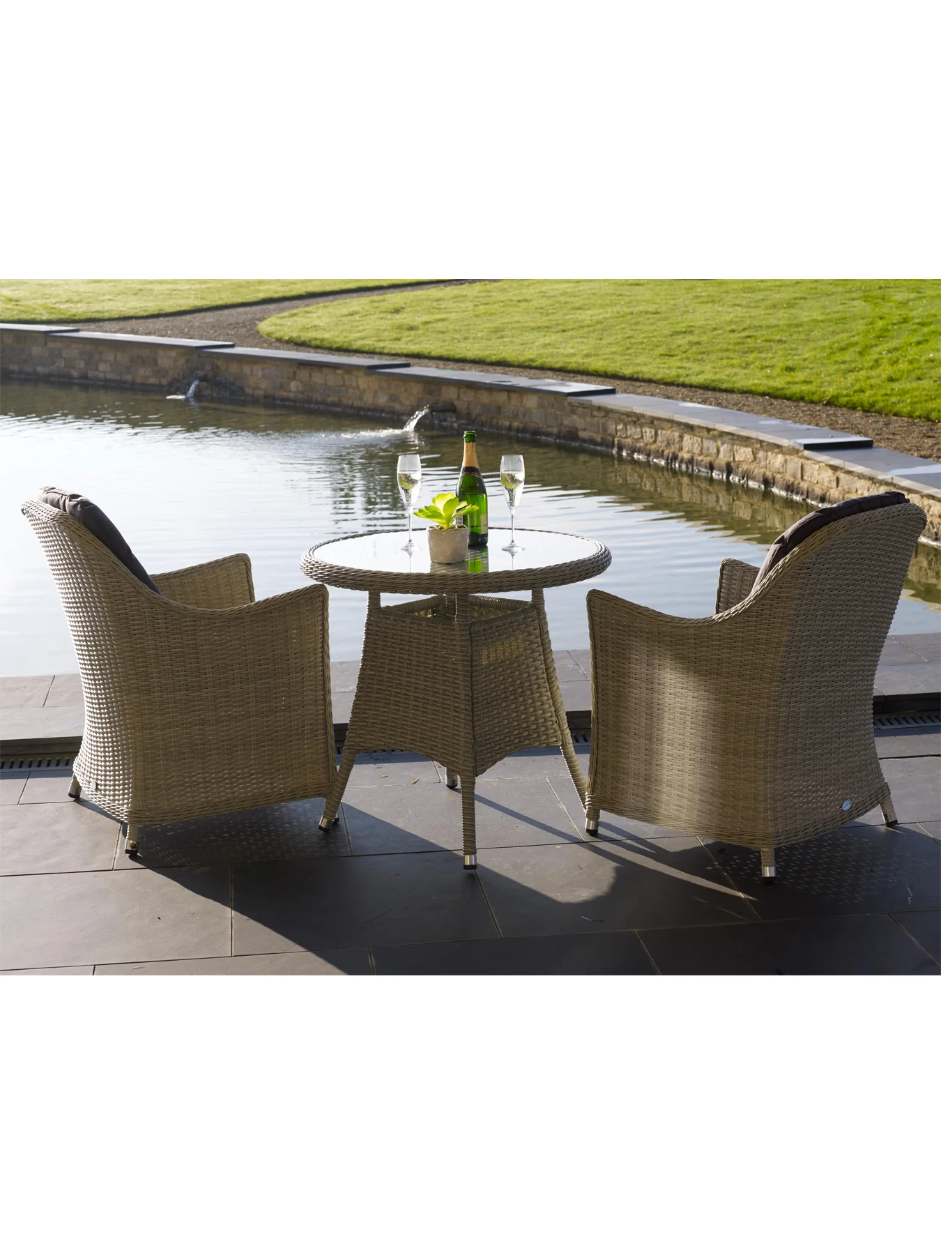Monterey Rattan Bistro Table Set with 2 Armchairs - Image 2