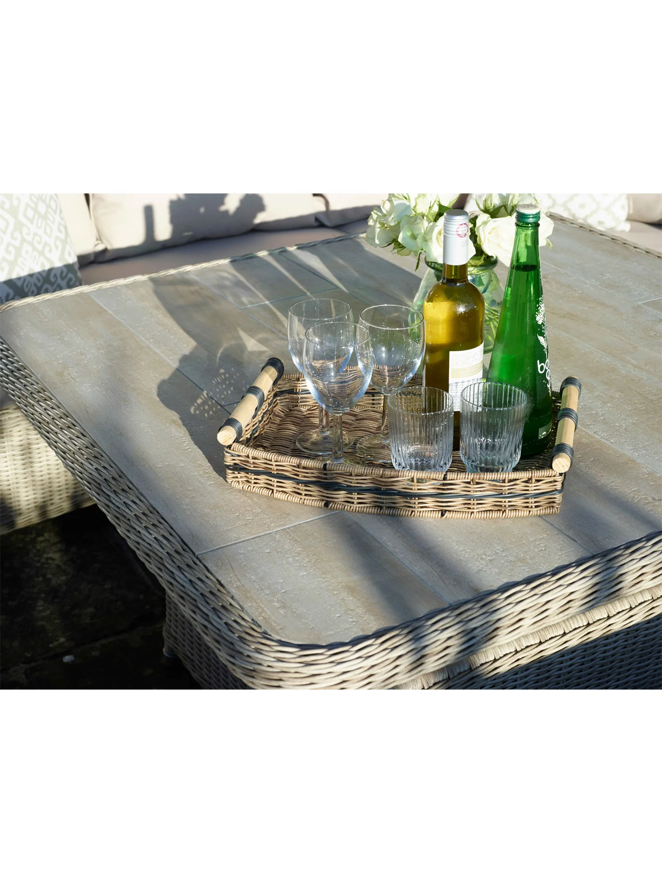 Monterey Rattan Curved Corner Sofa with Square Dual Height Table & 2 Benches - Image 3