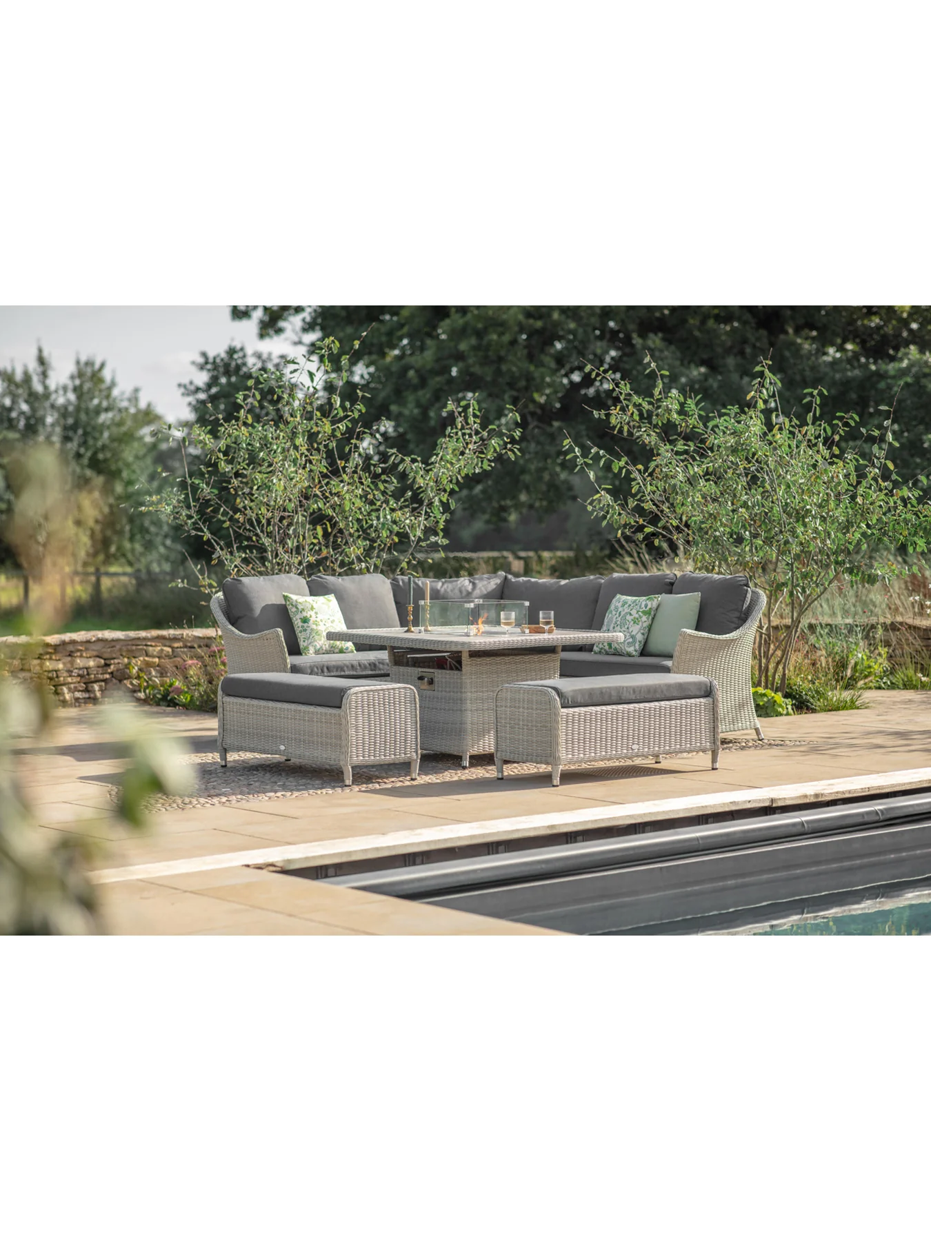 Monterey Square Sofa with Ceramic Firepit Table & Two Benches - Image 2