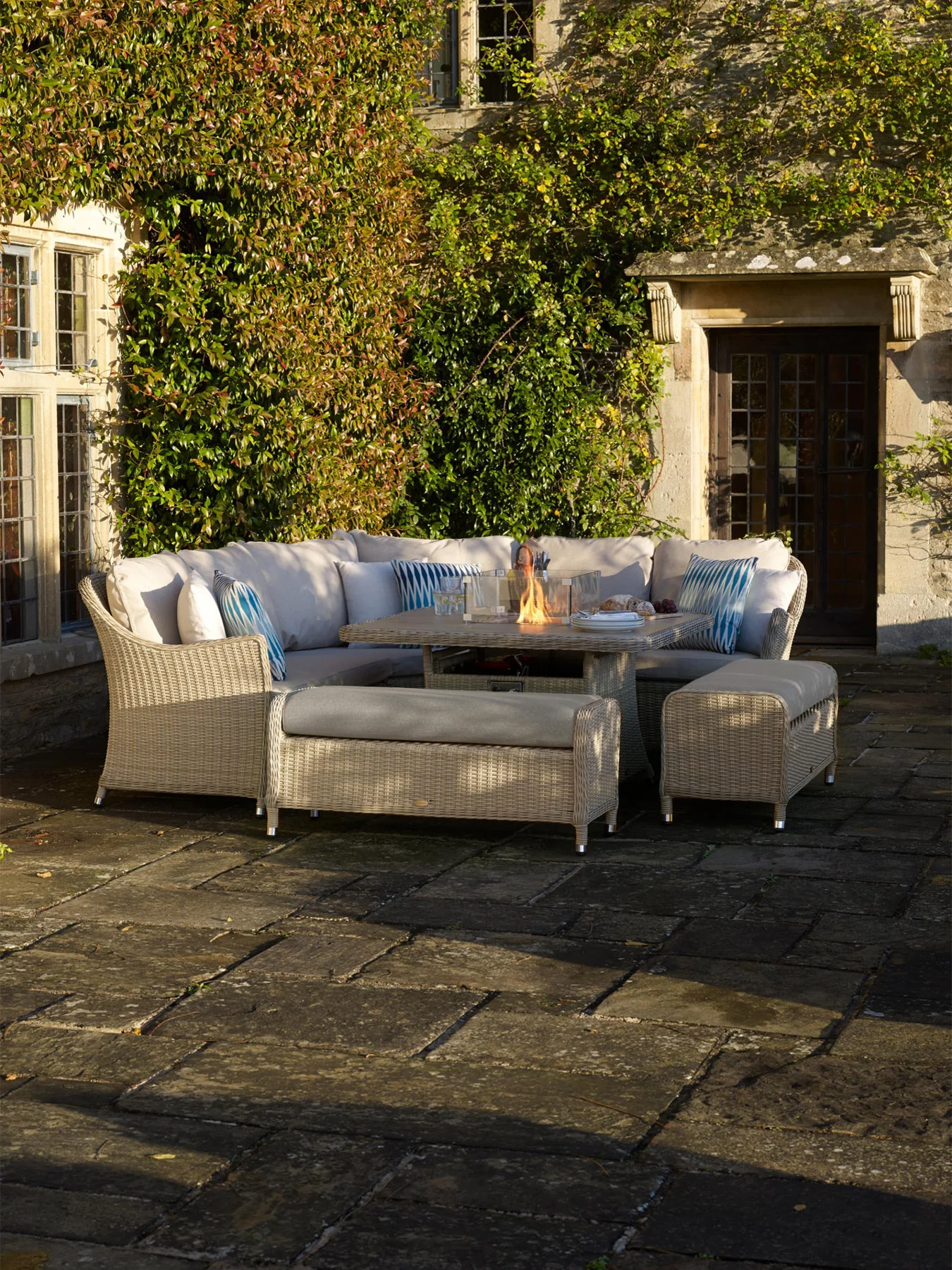 Monterey Square Sofa with Ceramic Firepit Table & Two Benches Sandstone - Image 2