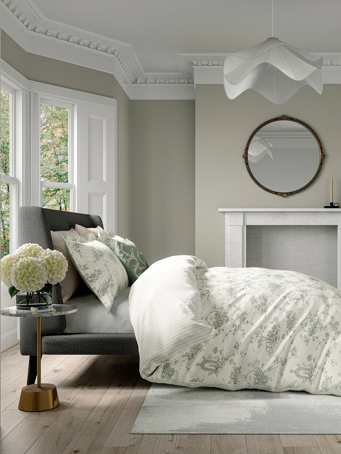 Honeysuckle and Tulip Heritage Duvet Cover Set Olive Green