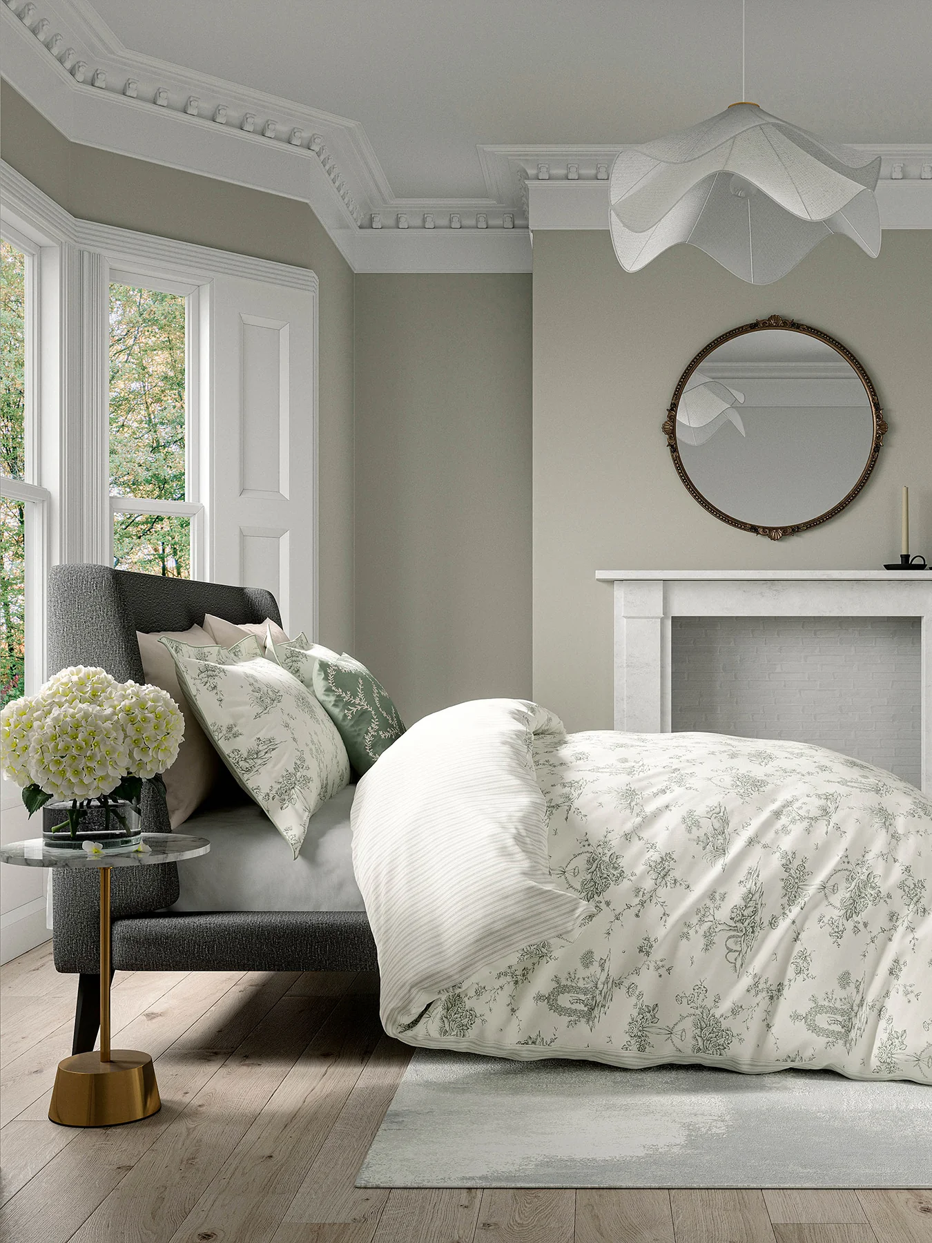 Honeysuckle and Tulip Heritage Duvet Cover Set Olive Green - Image 10