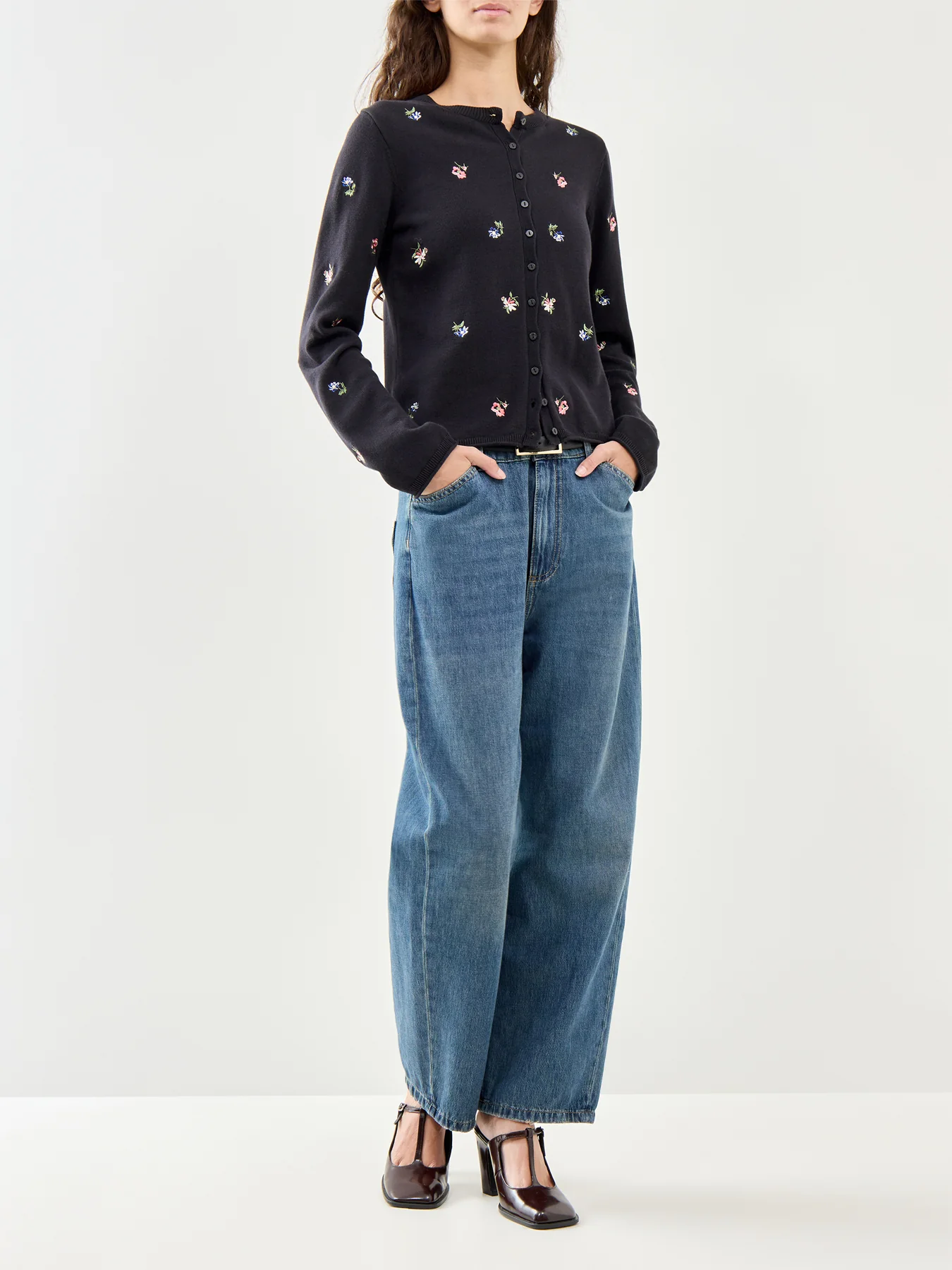 Embroidered Ditsy Cardigan Black - Image 2