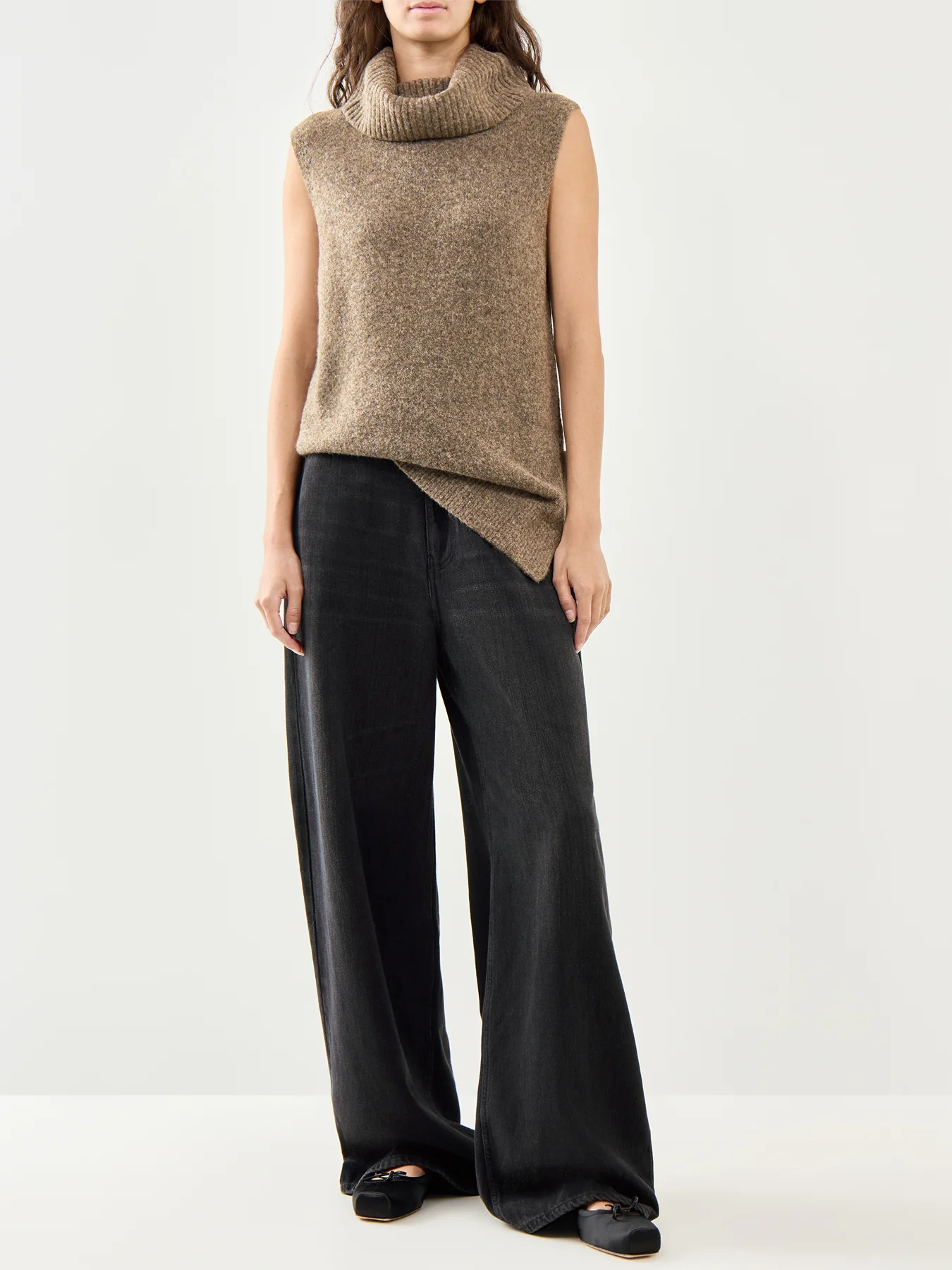 Roll Neck Vest Brown - Image 2