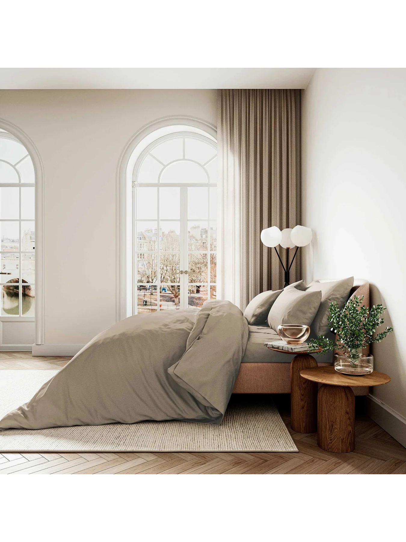 400TC Sateen Plain Dye Pillow Case Pair Brown - Image 2