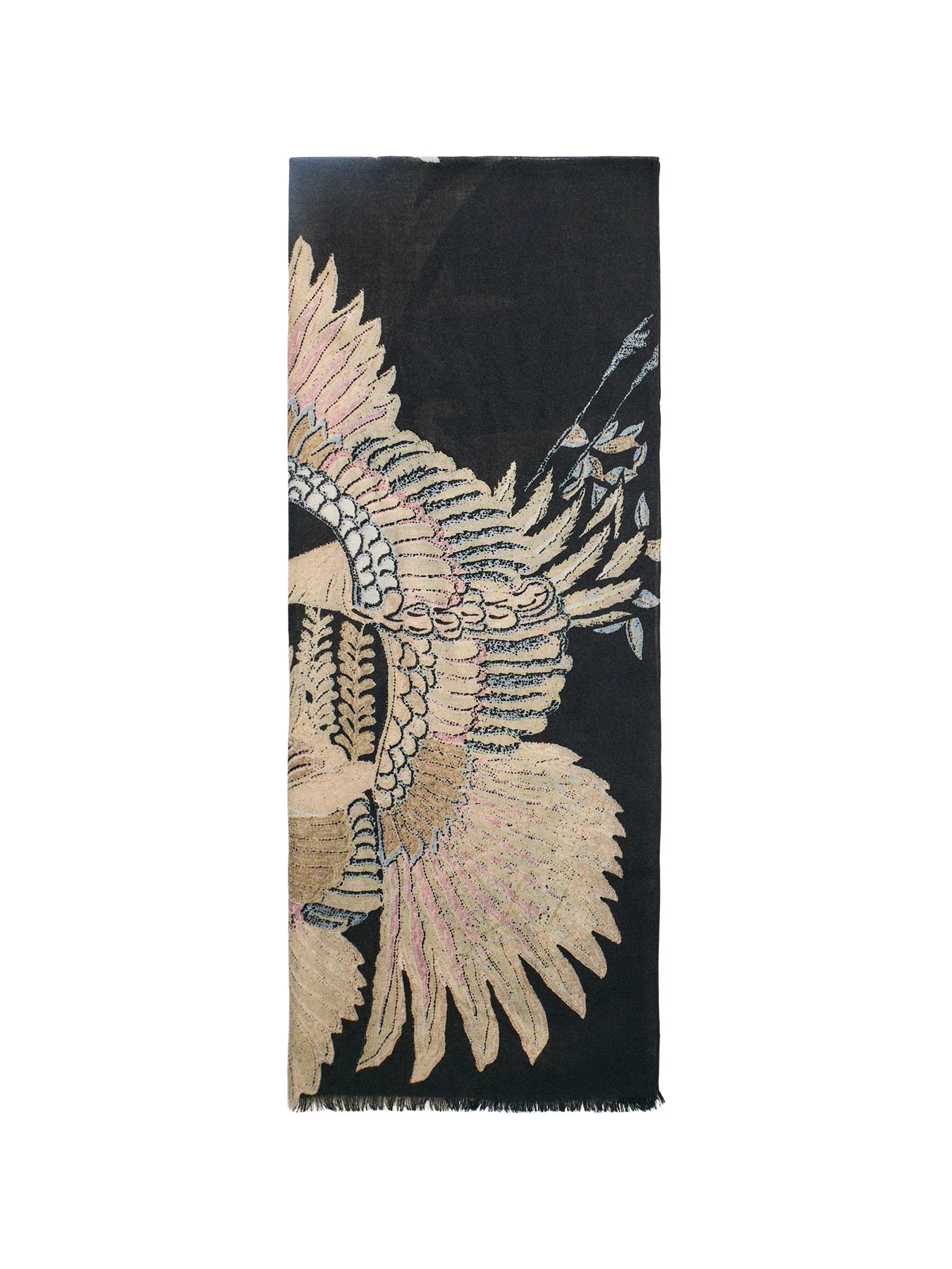 Crane Black Wool Scarf