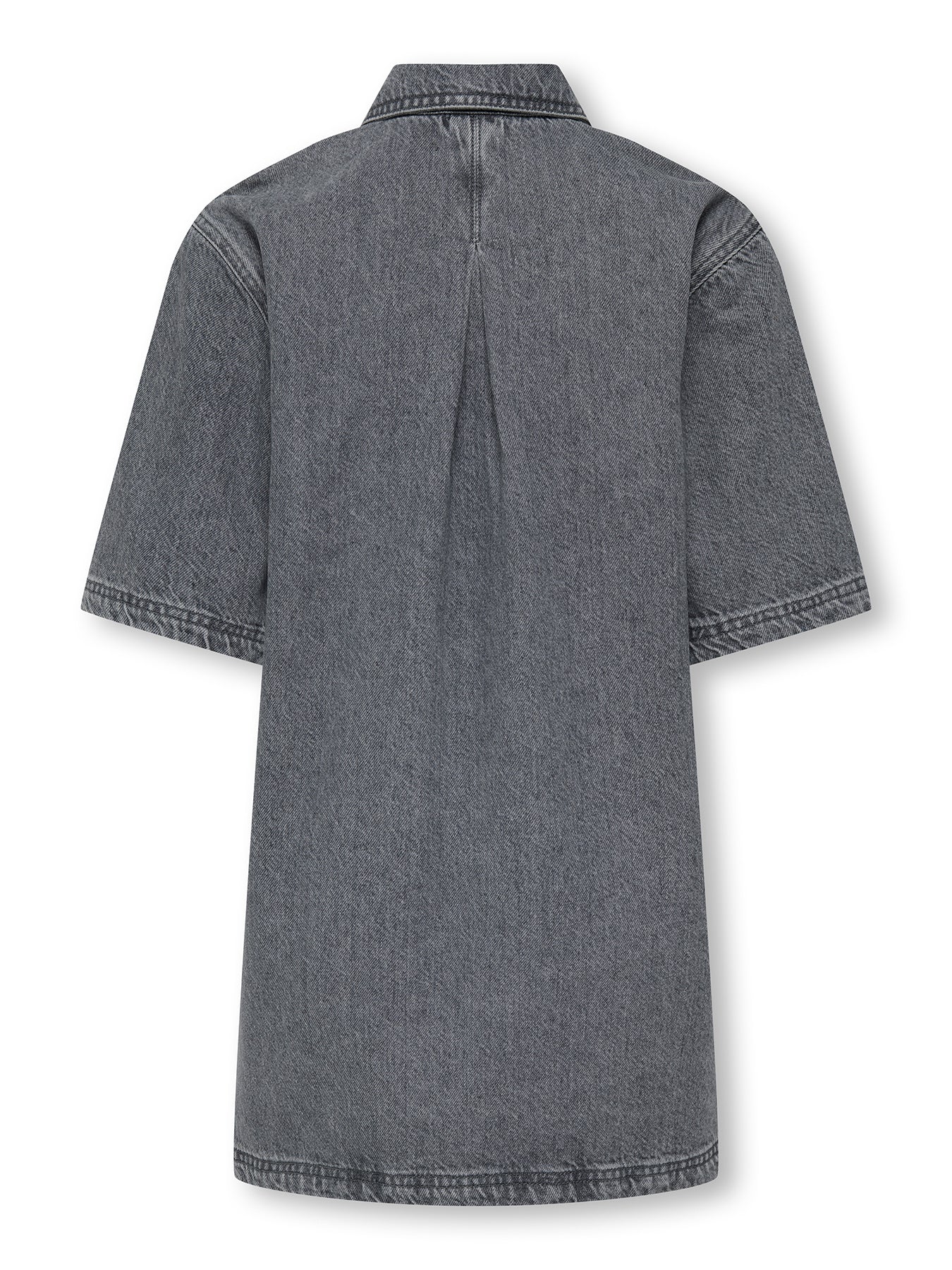 Girlsā Denim Short Sleeve Dress Grey - Image 3