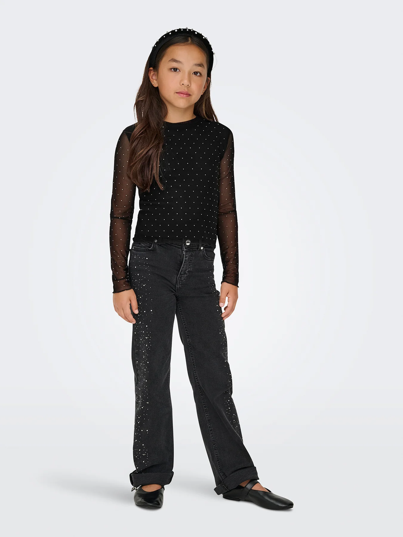 Girls’ Jada Rhinestone Mesh Top Black - Image 3