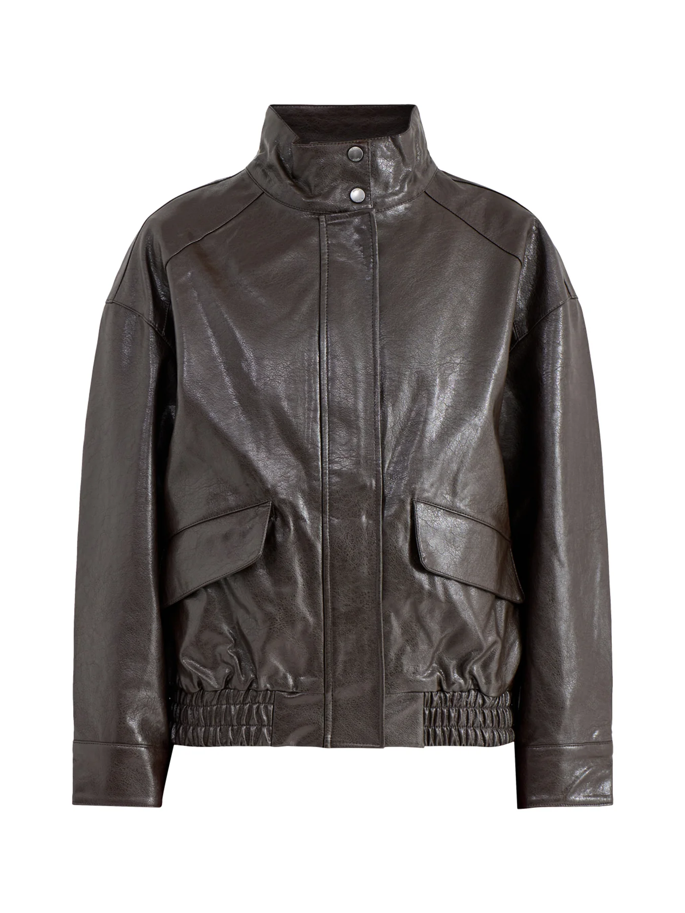 Julia Faux Leather Oversized Bomber Jacket Brown