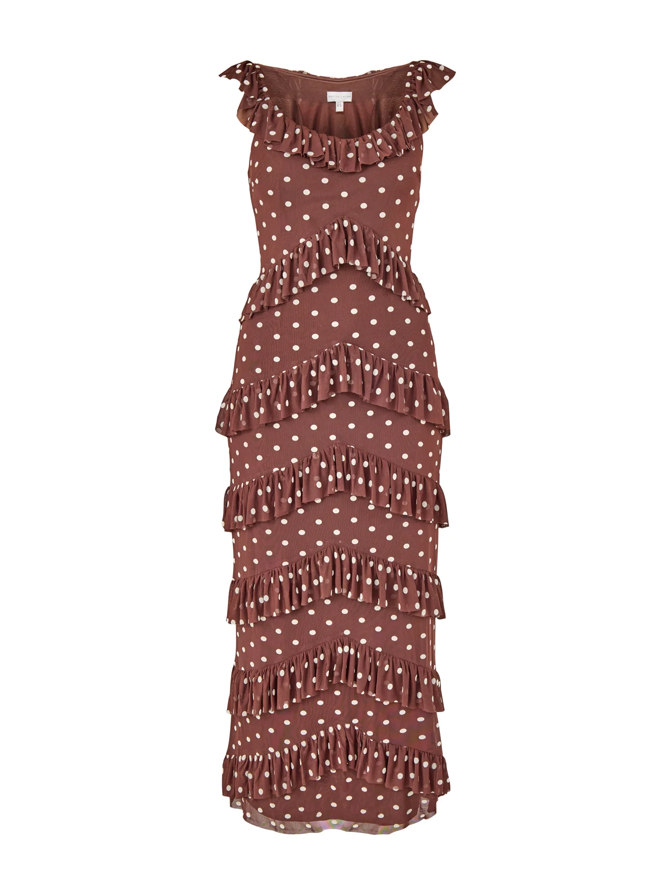 Cecile Ruffle Mesh Maxi Dress Brown