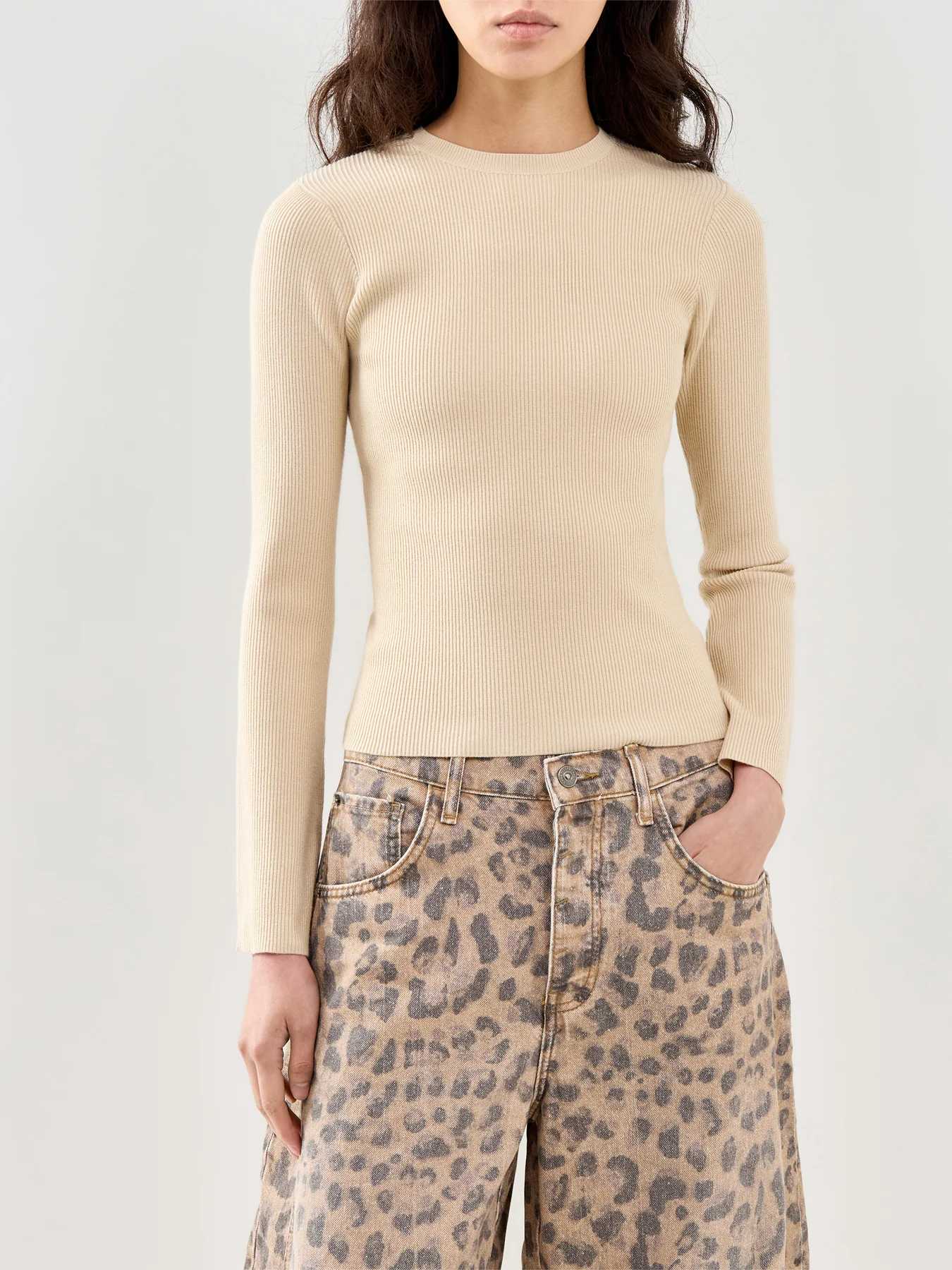 Jayla Long Sleeve Knit Top Beige - Image 4