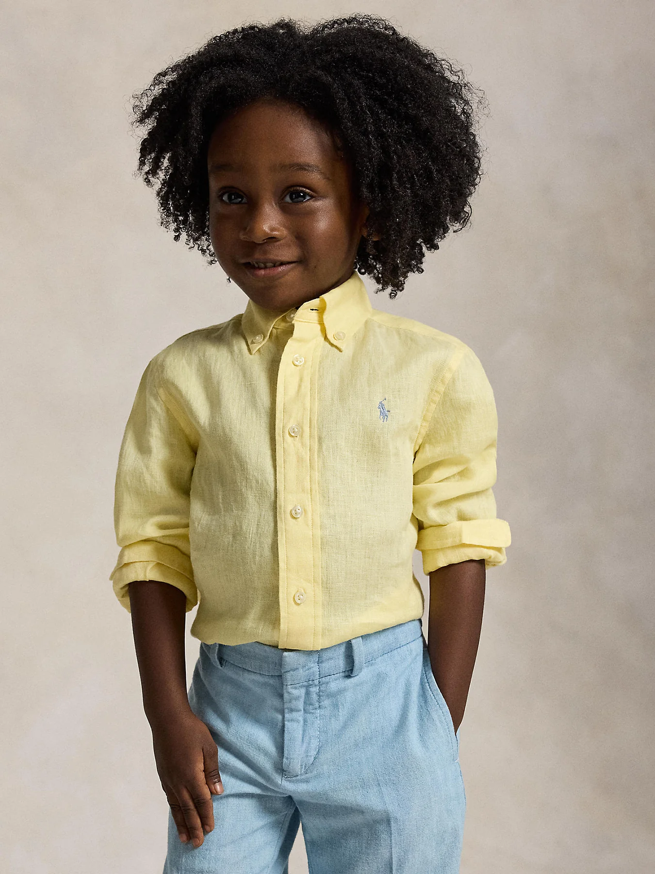 Kids' Linen Sport Shirt Yellow - Image 2