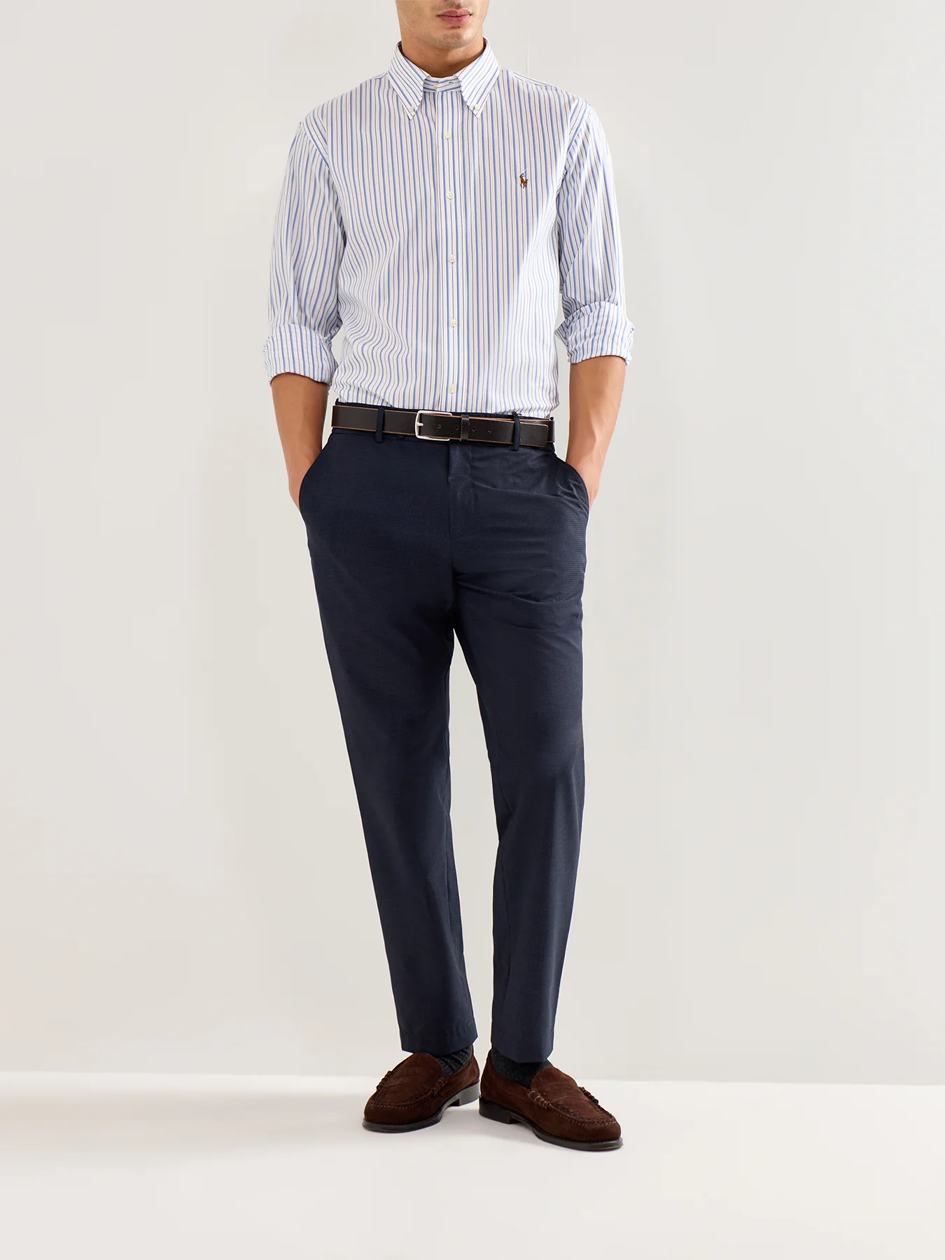 Custom Fit Multi Stripe Oxford Dress Shirt Blue - Image 2