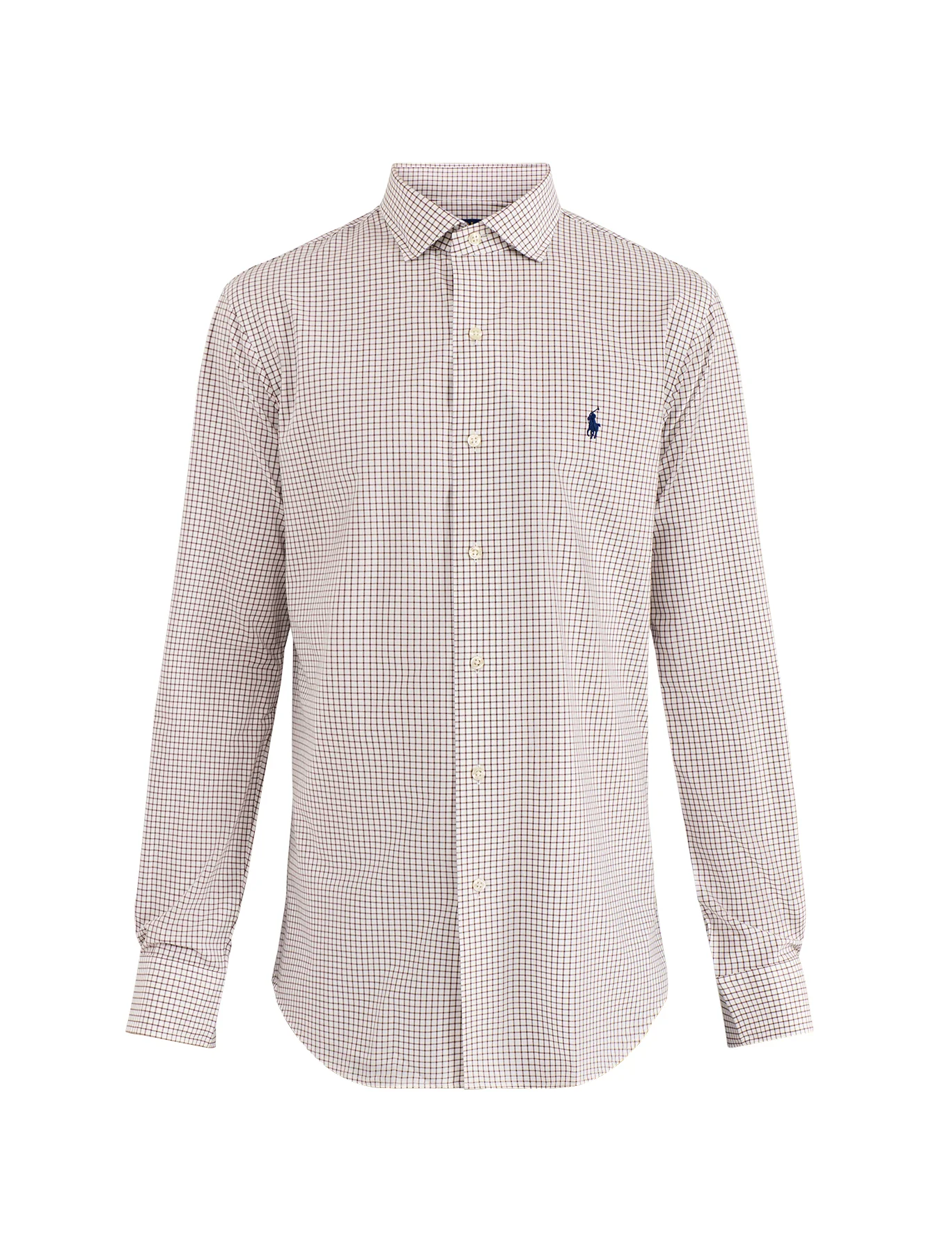 Custom Fit Stretch Poplin Tattersall Shirt White Chocolate Brown