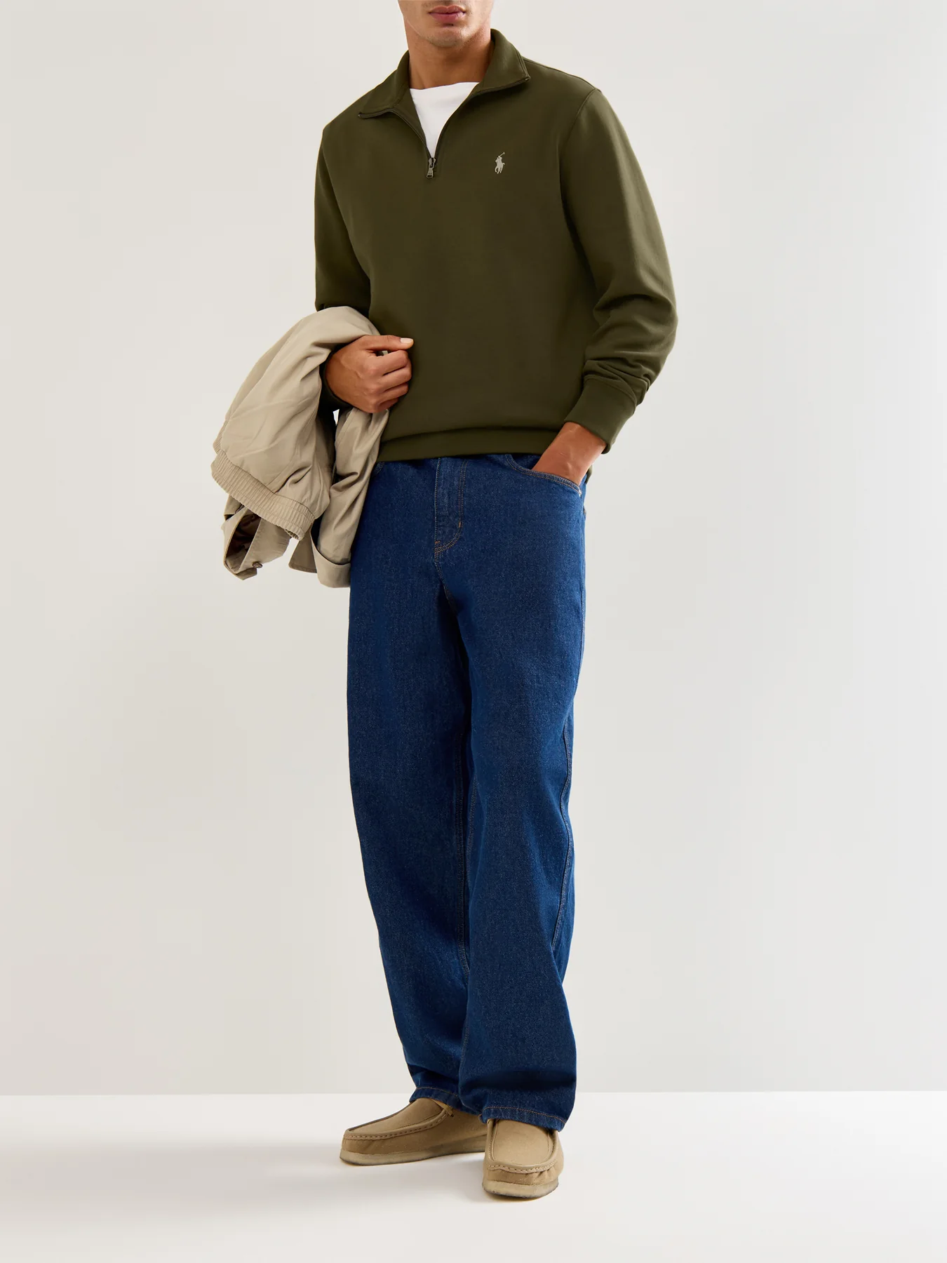 Double Knit 1/4 Zip Sweatshirt Green - Image 2