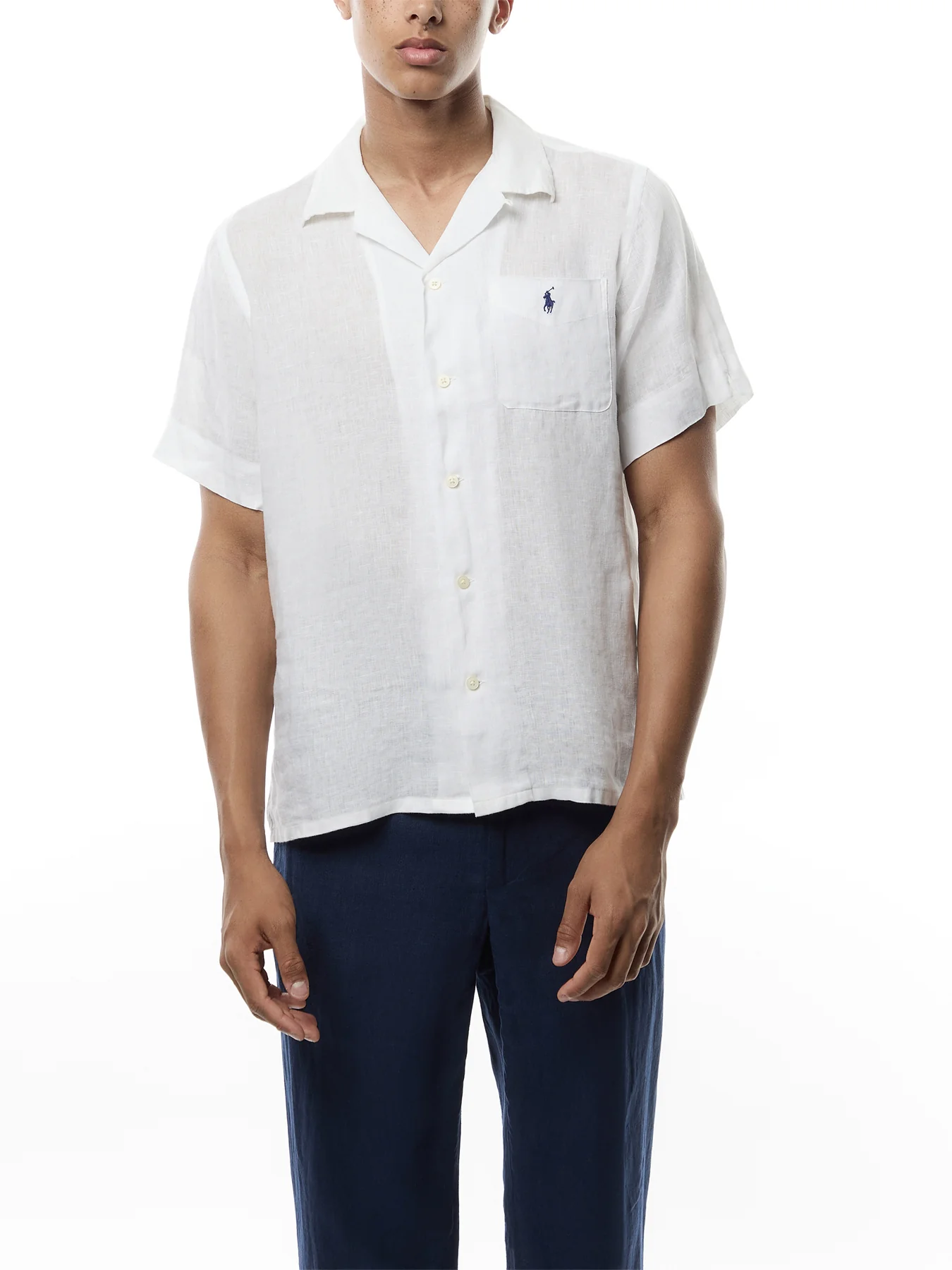 Linen Open Collar Short Sleeve Shirt - Image 4