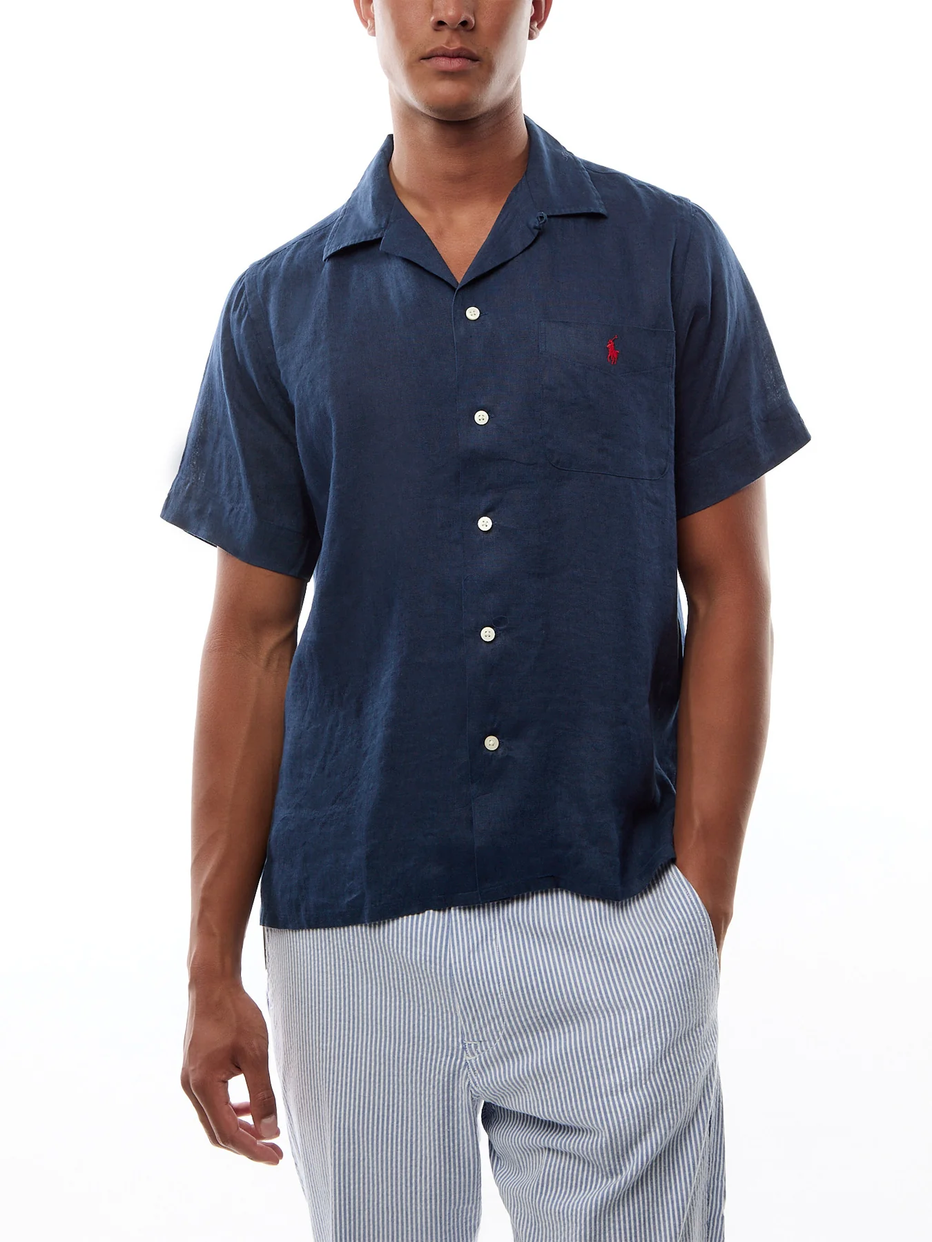 Linen Open Collar Short Sleeve Shirt - Image 4