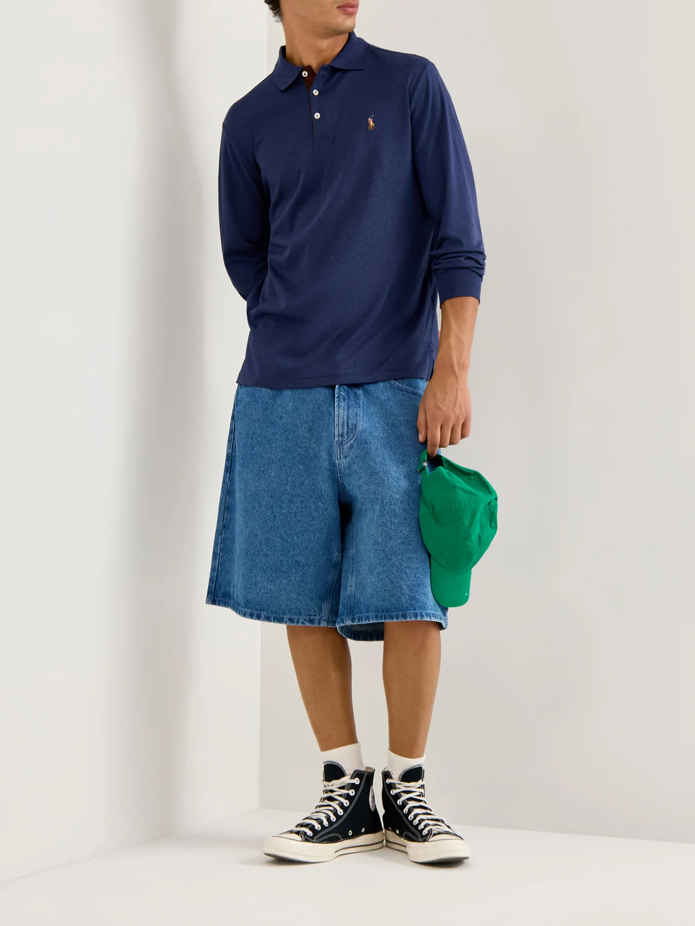 Pima Cotton Long Sleeves Polo Top Blue - Image 2