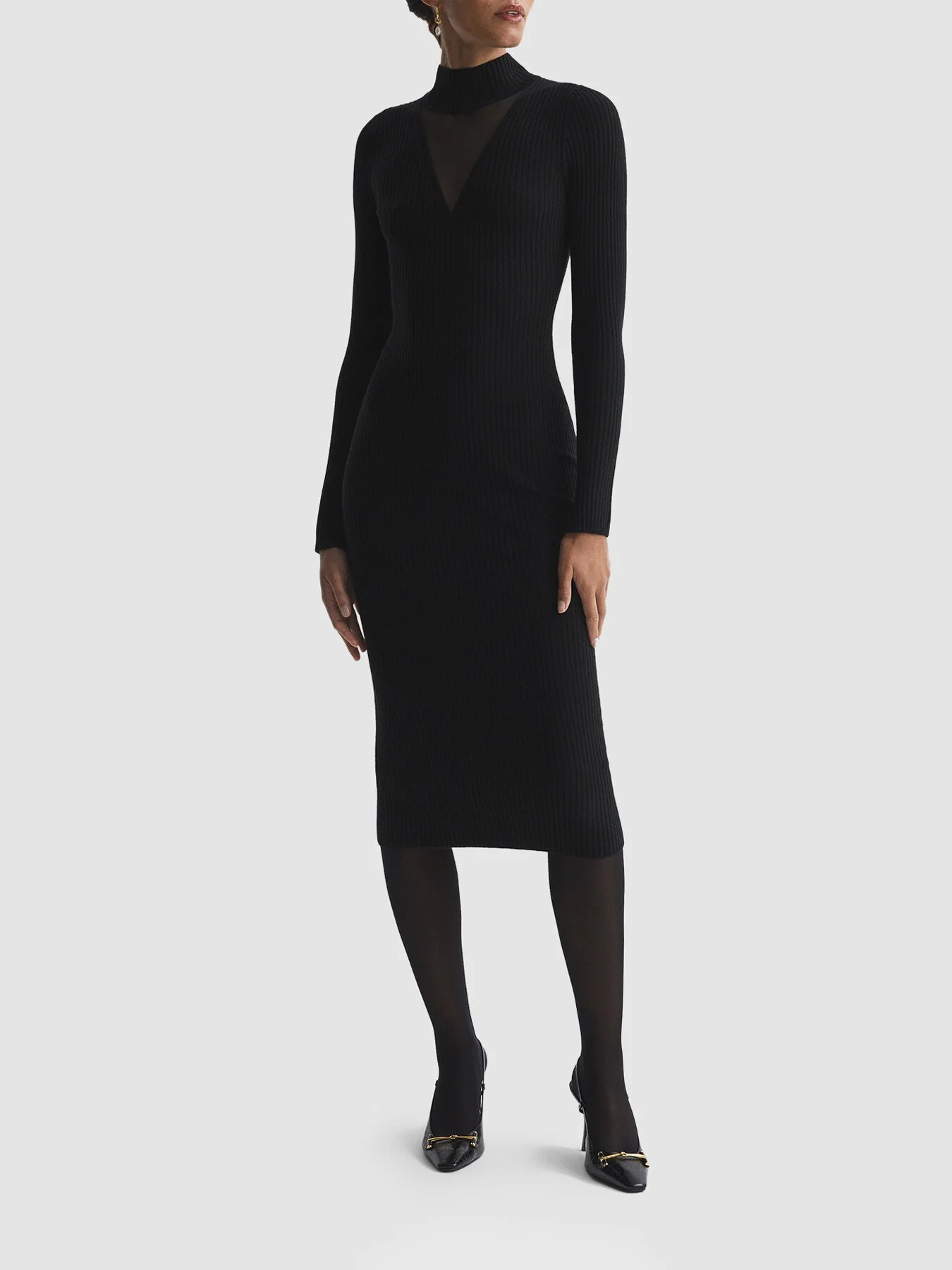 Sabrina Ribbed Mesh Panel Bodycon Midi Dress - Image 4