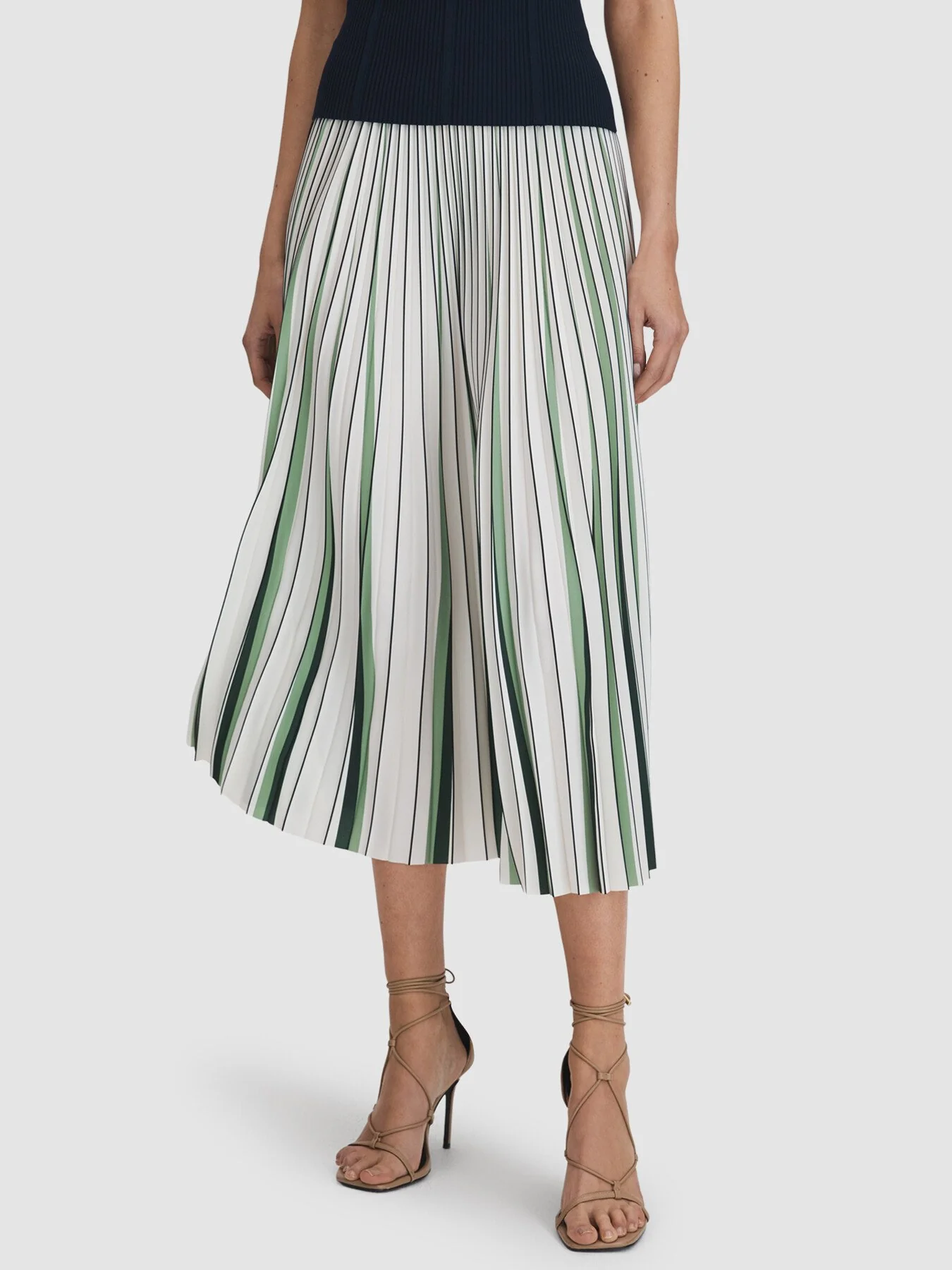 Saige Pleated Striped Midi Skirt - Image 2