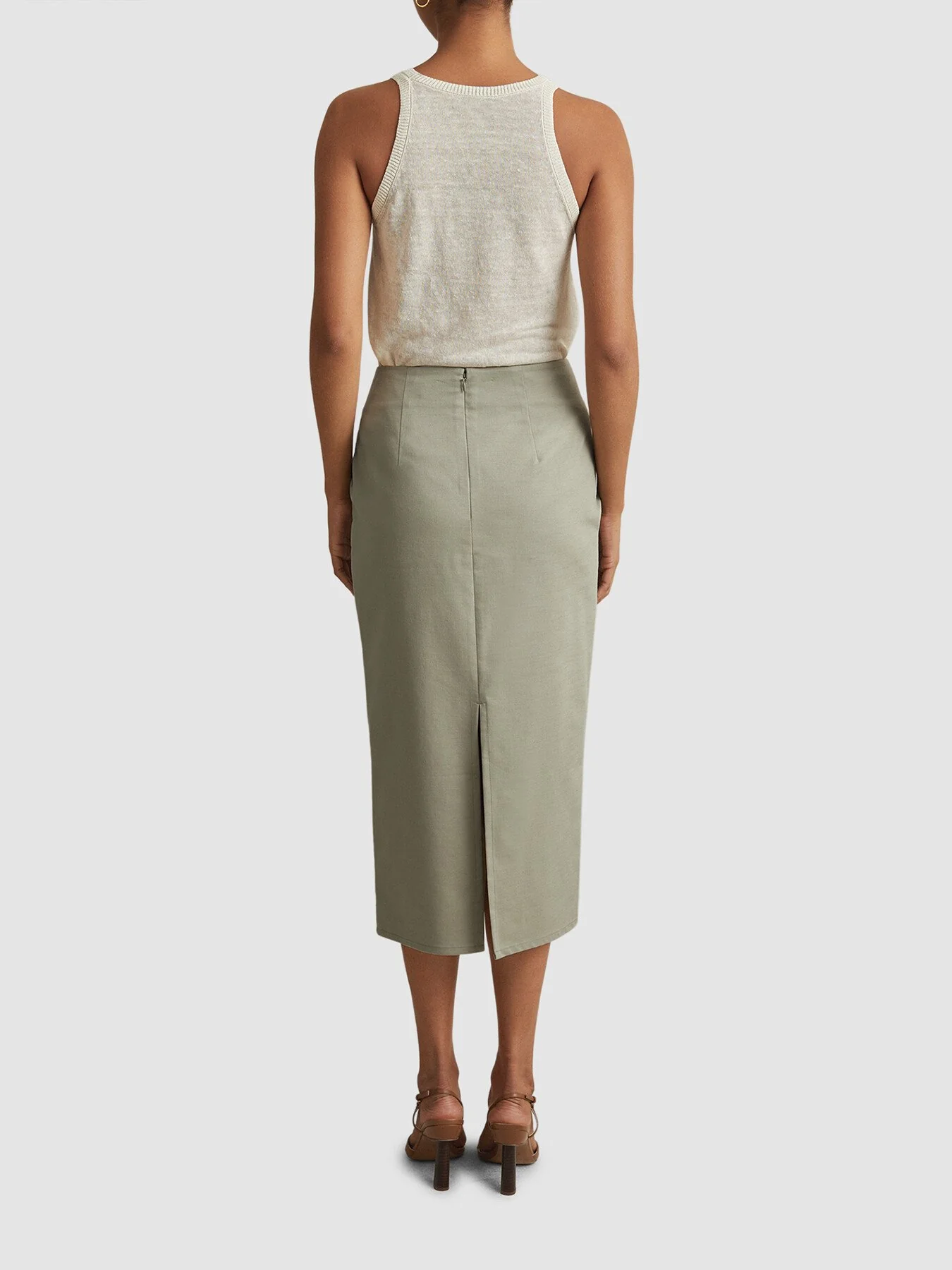 Nadia Cotton Blend Wrap Front Midi Skirt - Image 3
