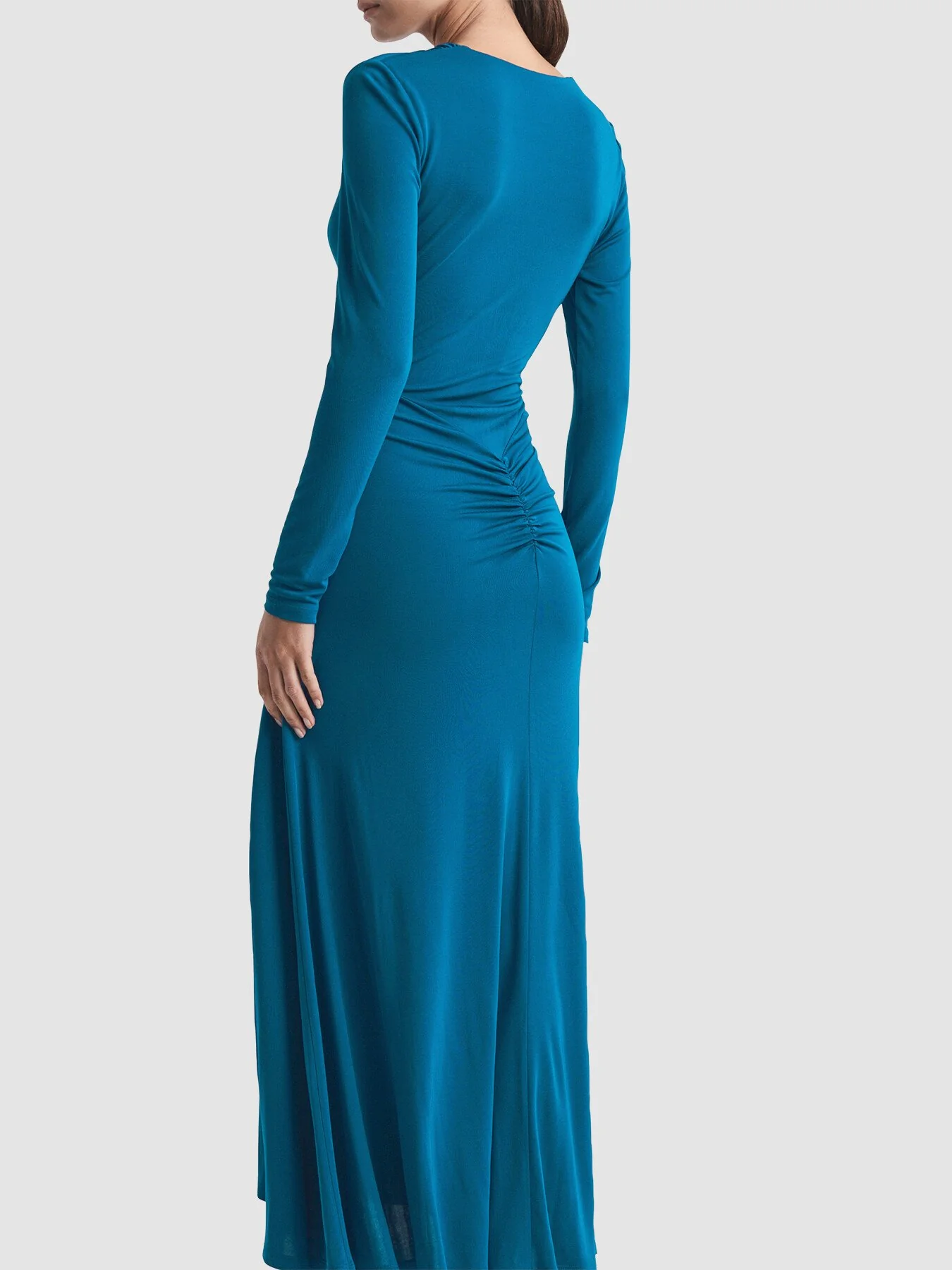 Remy Plunge Neck Ruche Midi Dress - Image 2