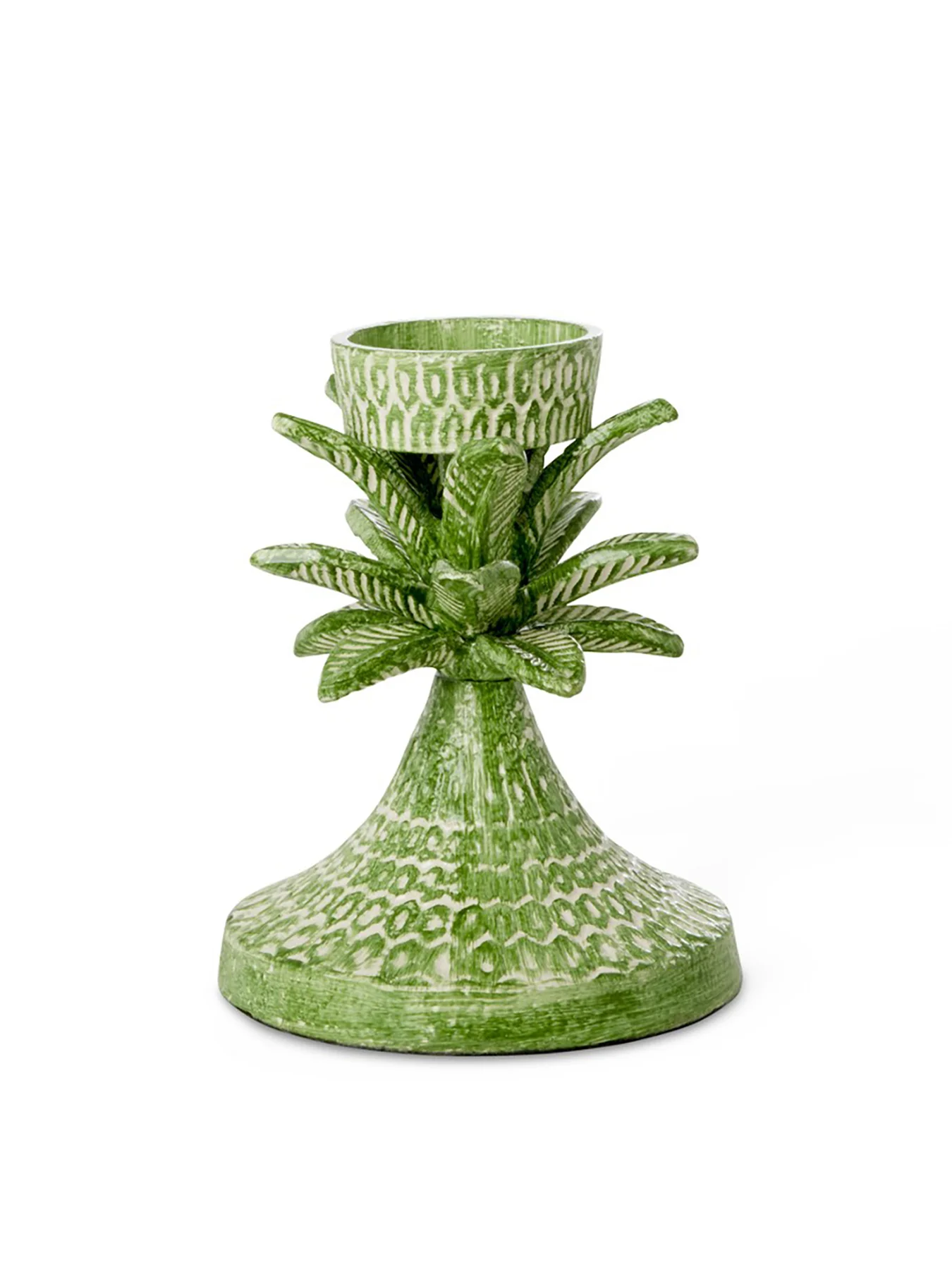Metal Palm Tree Candleholder Green