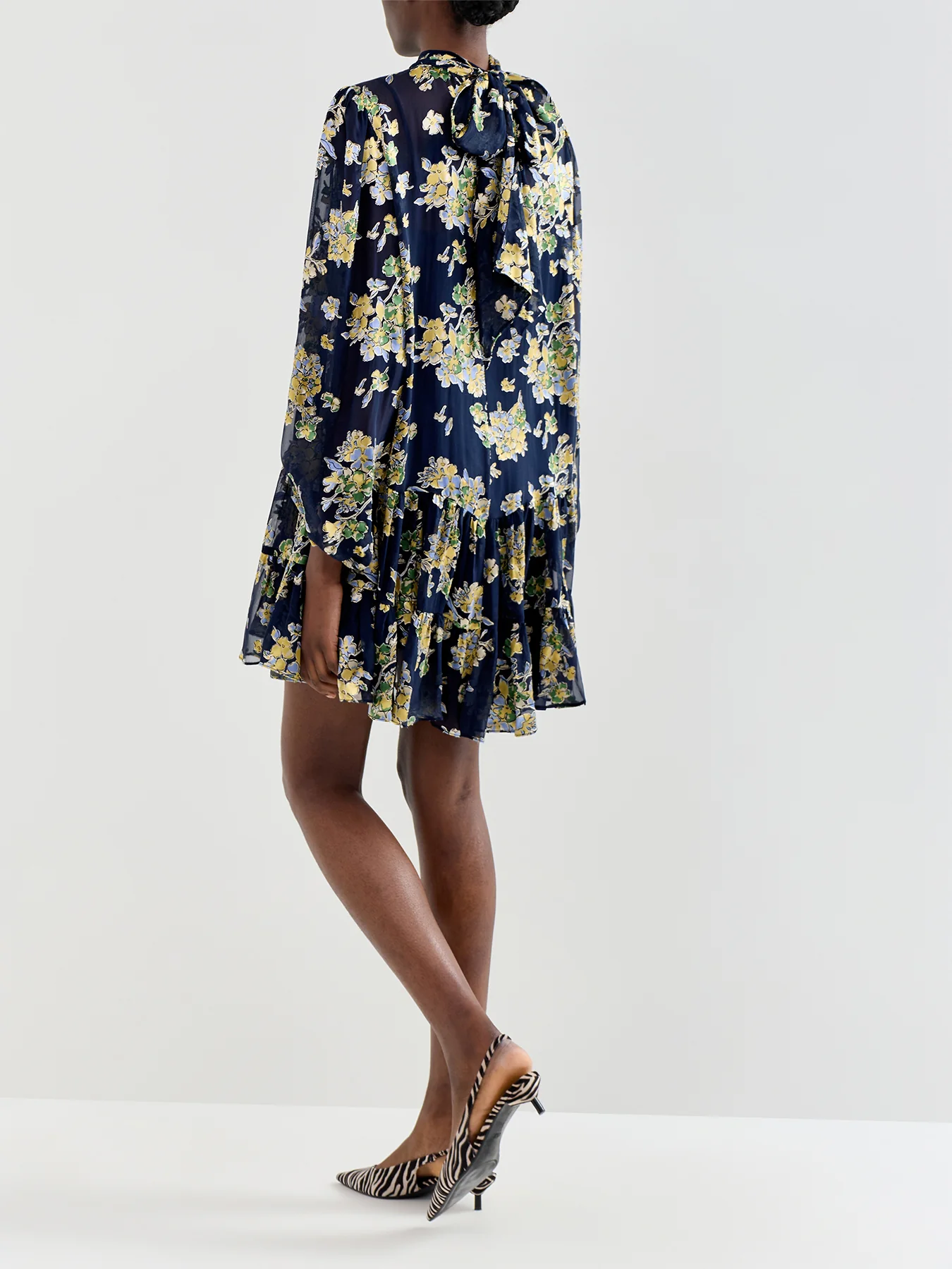 Anaya Dress Bouquet Devoré Navy - Image 3