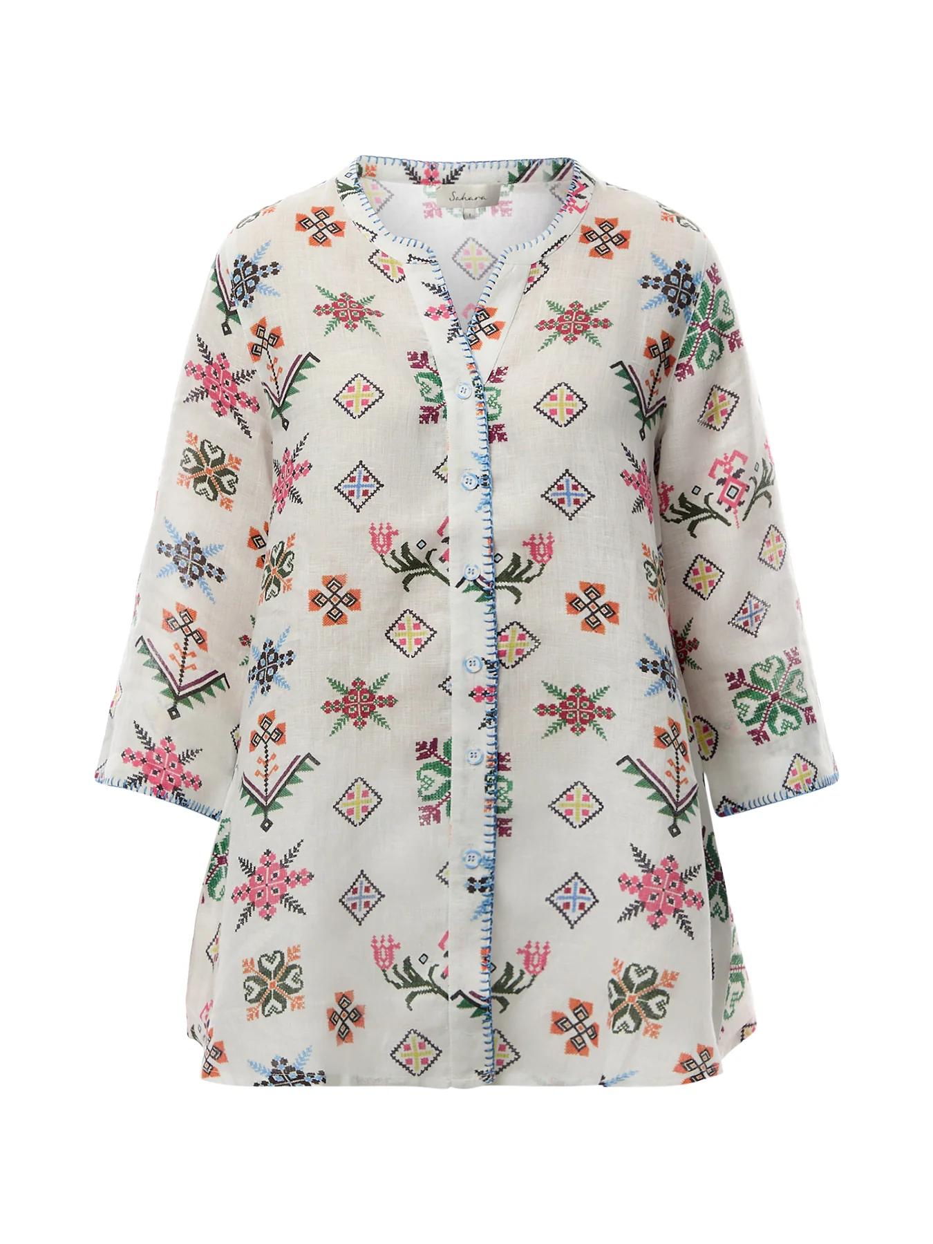 Cross Stitch Print Linen Jacket