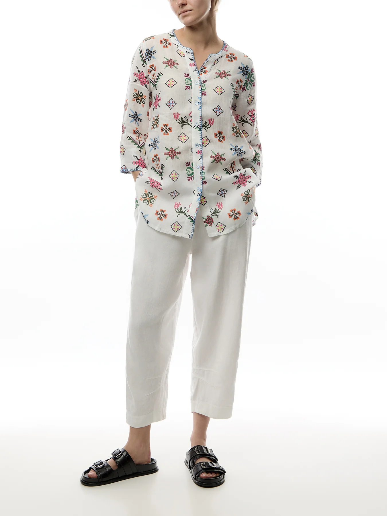 Cross Stitch Print Linen Jacket - Image 2