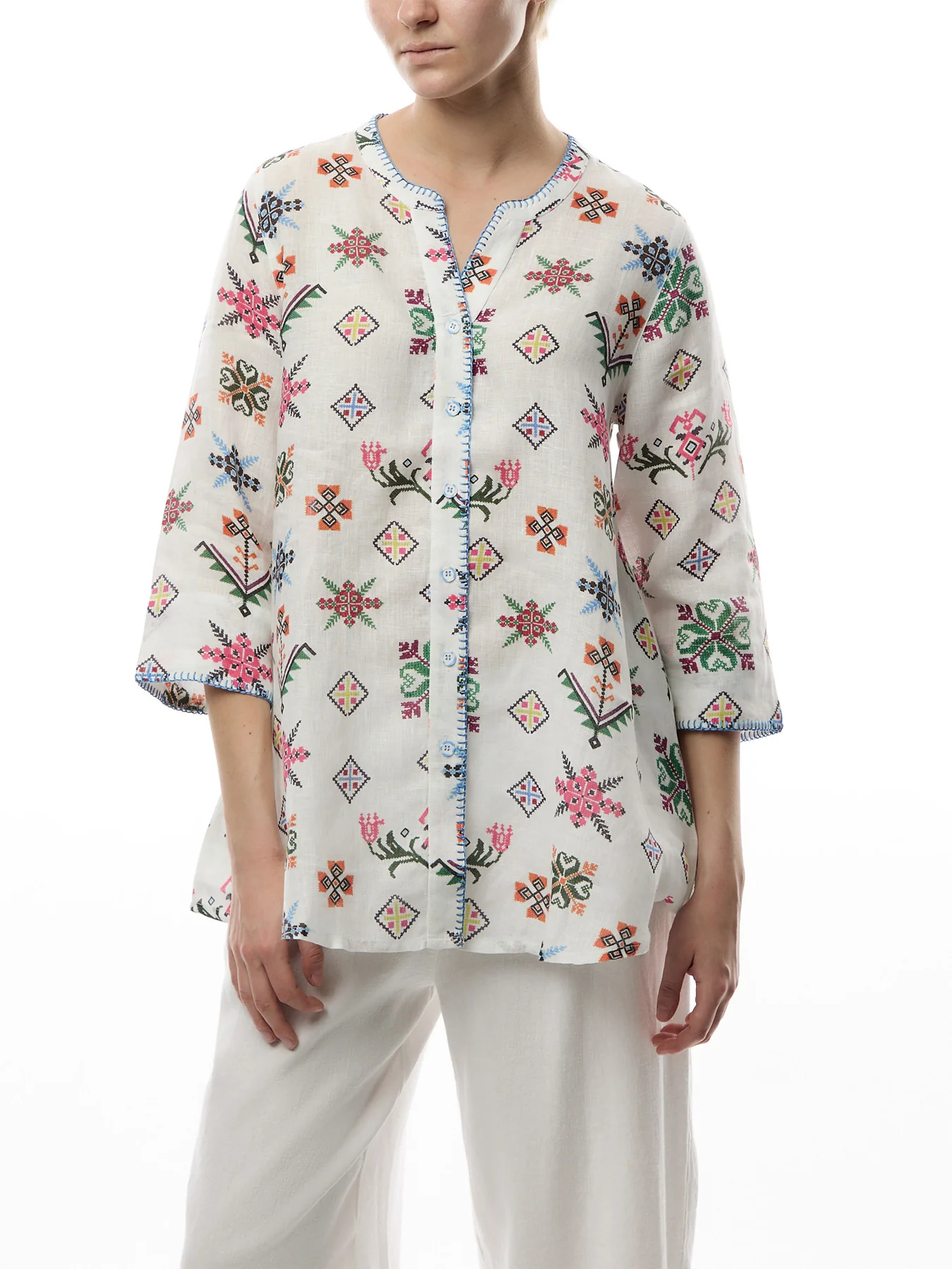 Cross Stitch Print Linen Jacket - Image 4