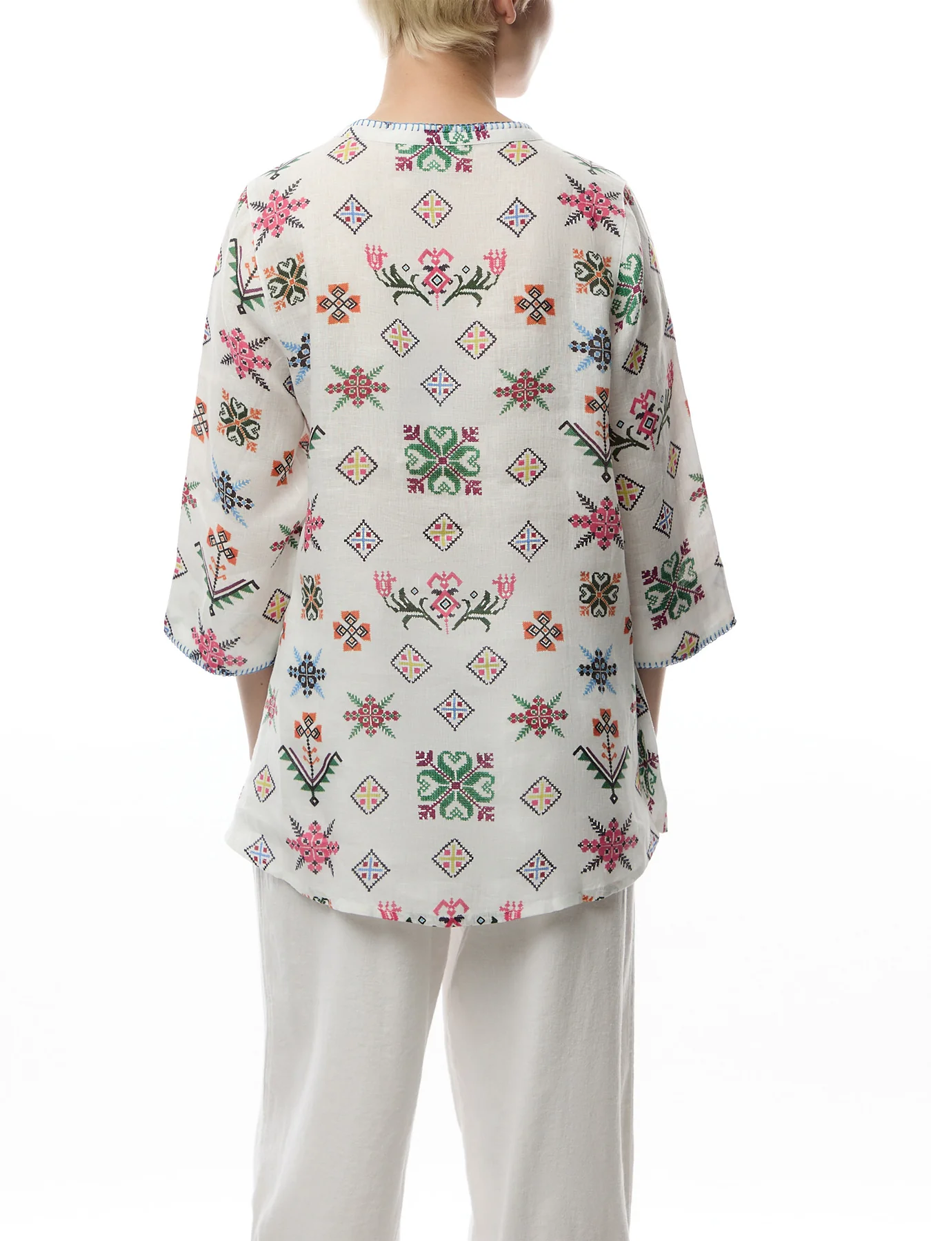 Cross Stitch Print Linen Jacket - Image 5