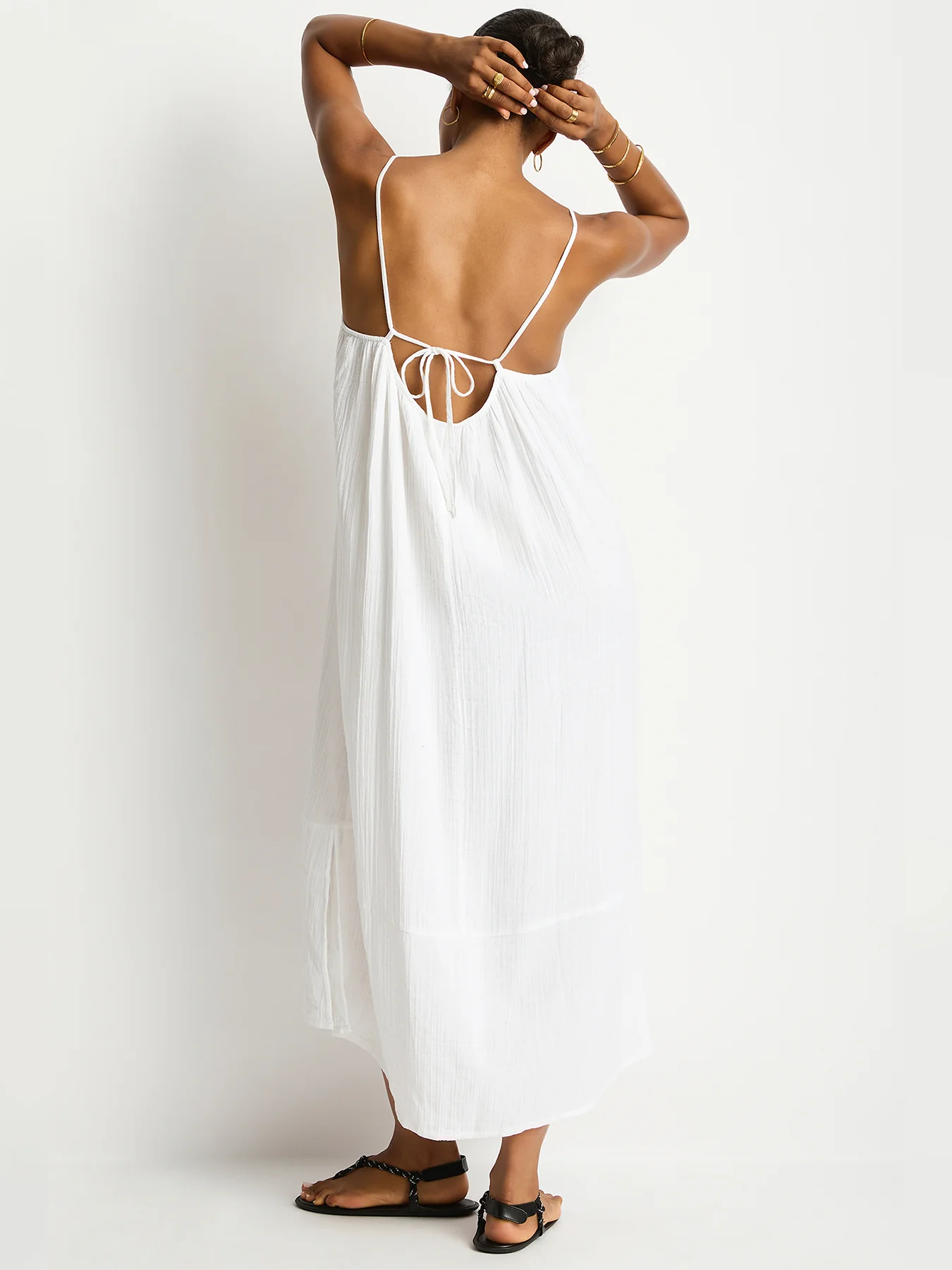 Sunset Tie Back Smock Dress White - Image 2