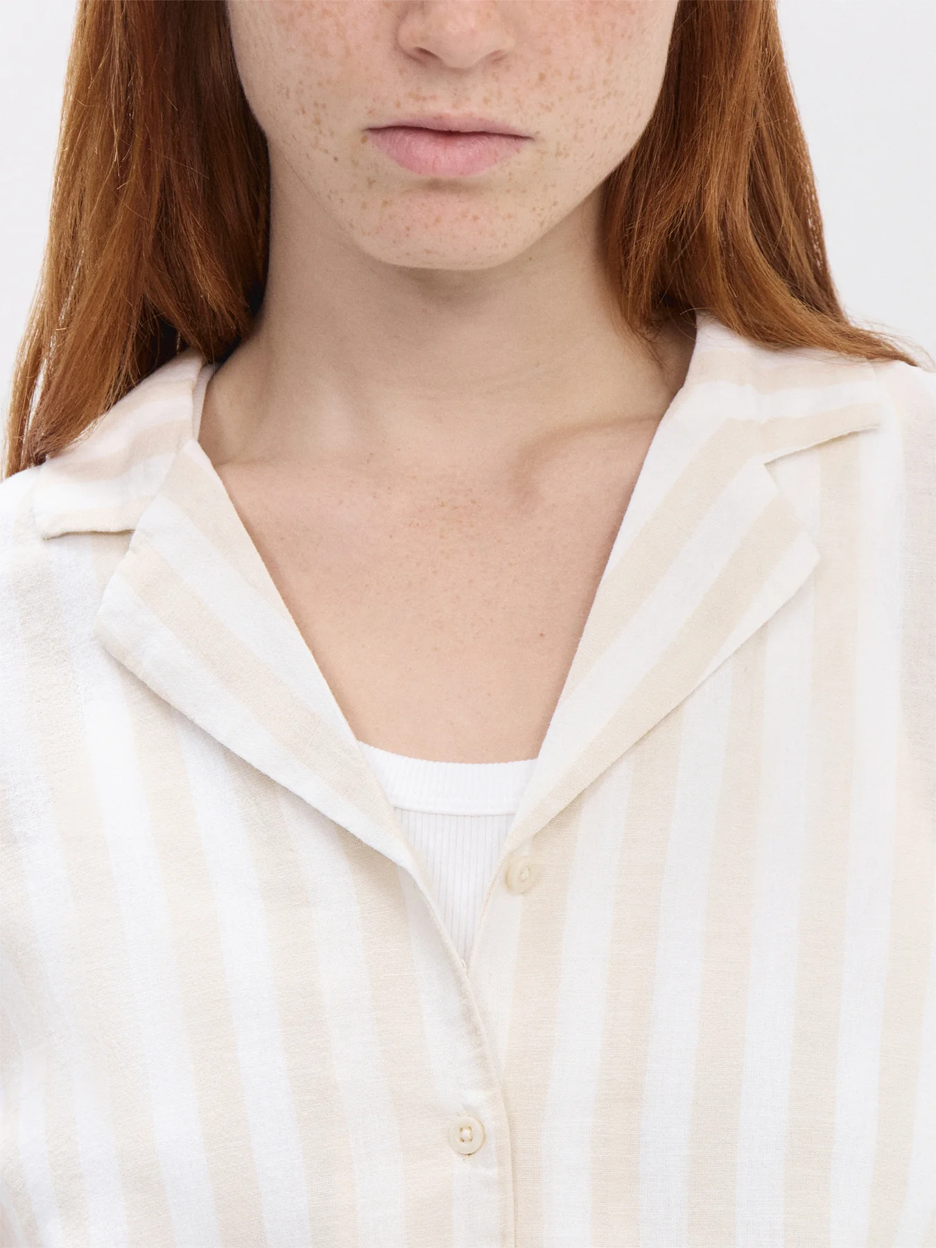 Linen Blend Striped Shirt Sandshell - Image 3
