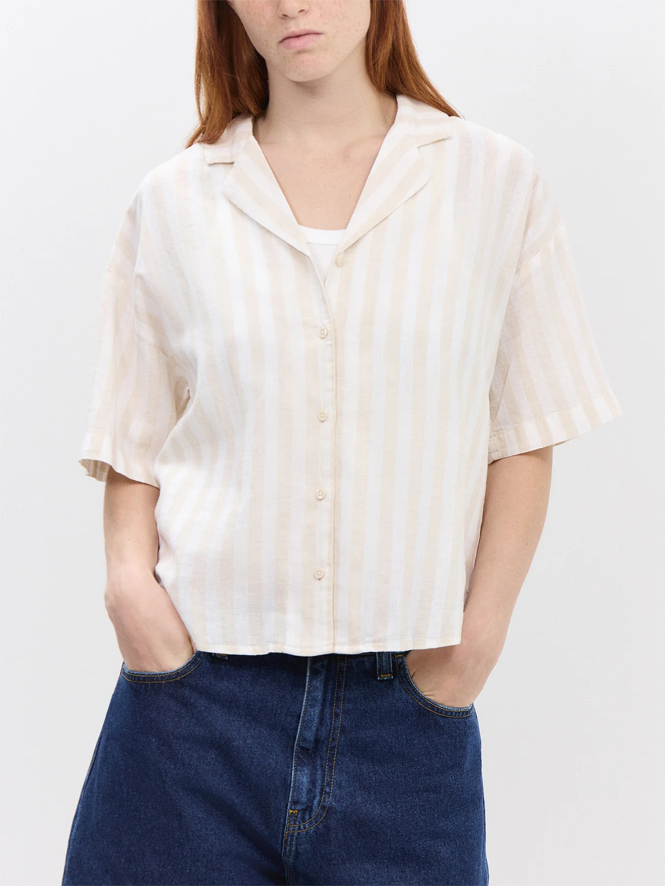 Linen Blend Striped Shirt Sandshell - Image 4